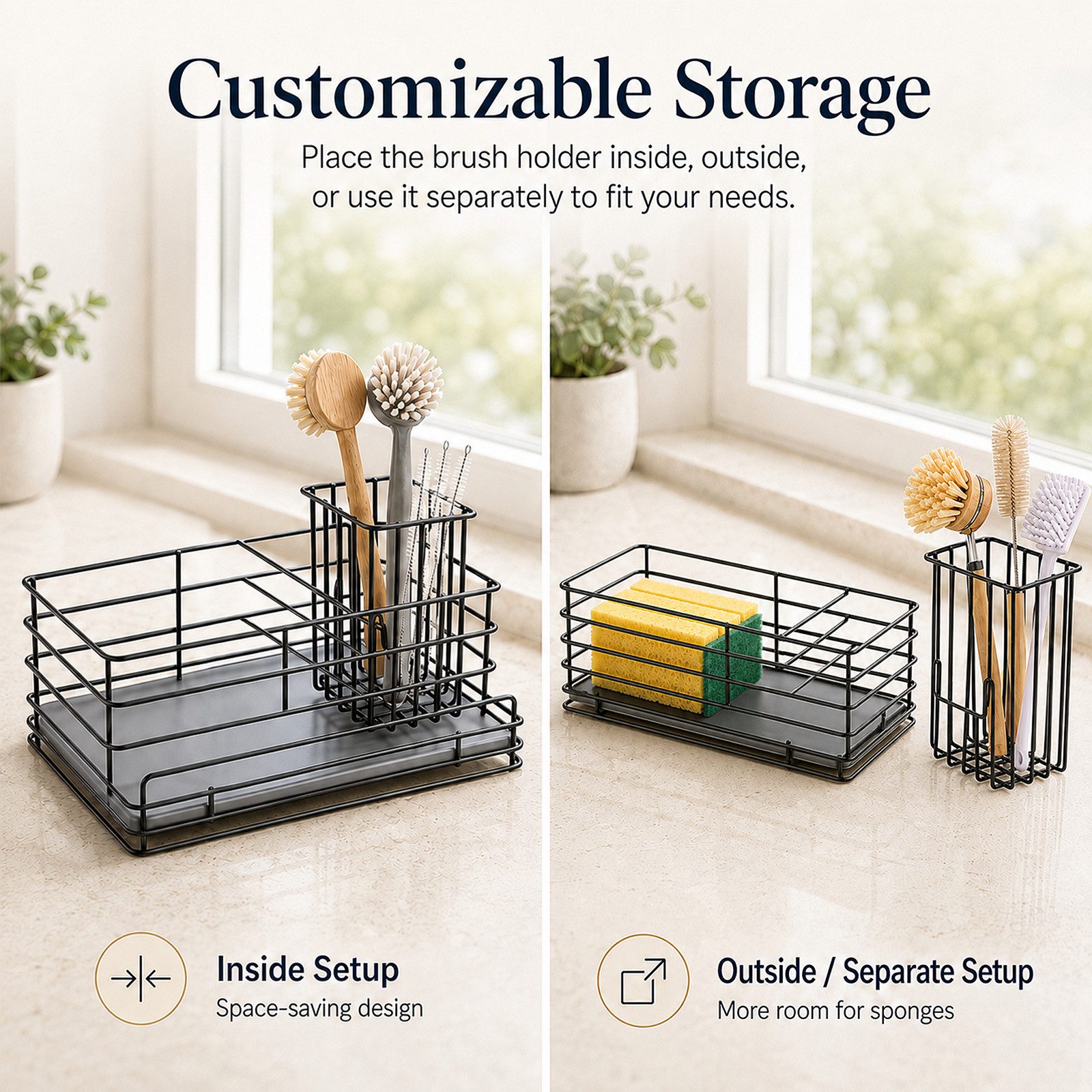 BlingBin Küchenorganizer-Set Spülbecken Organizer Küche mit Schnelltrocknender Diatomit Platte, (1er Set, 1-tlg., Maße: 23 × 11 × 10 cm), Caddy Schwammhalter mi – Bild 5 von 5