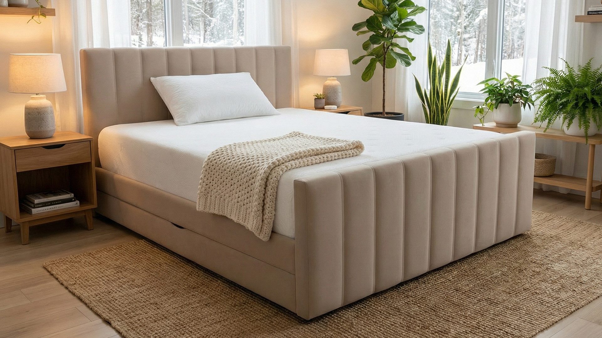 PAARA Boxspringbett mit Bettkasten und Matratze mit integrierten Topper - Modell Cali K, mit innovativem Belüftungssystem