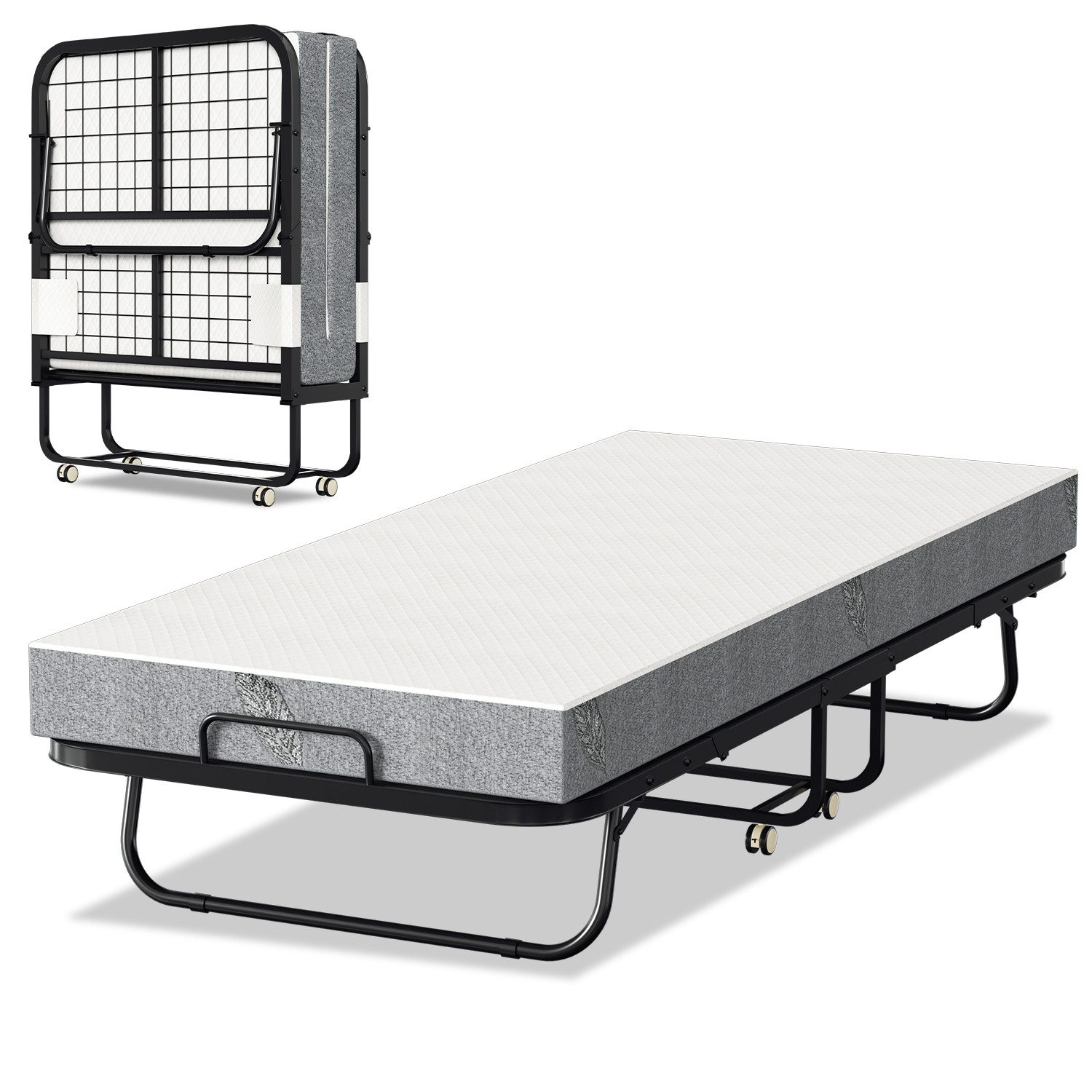 Clanmacy Gästebett Erwachsene Gästebett Klappbar mit13 cm Dicke Matratze 200x90cm