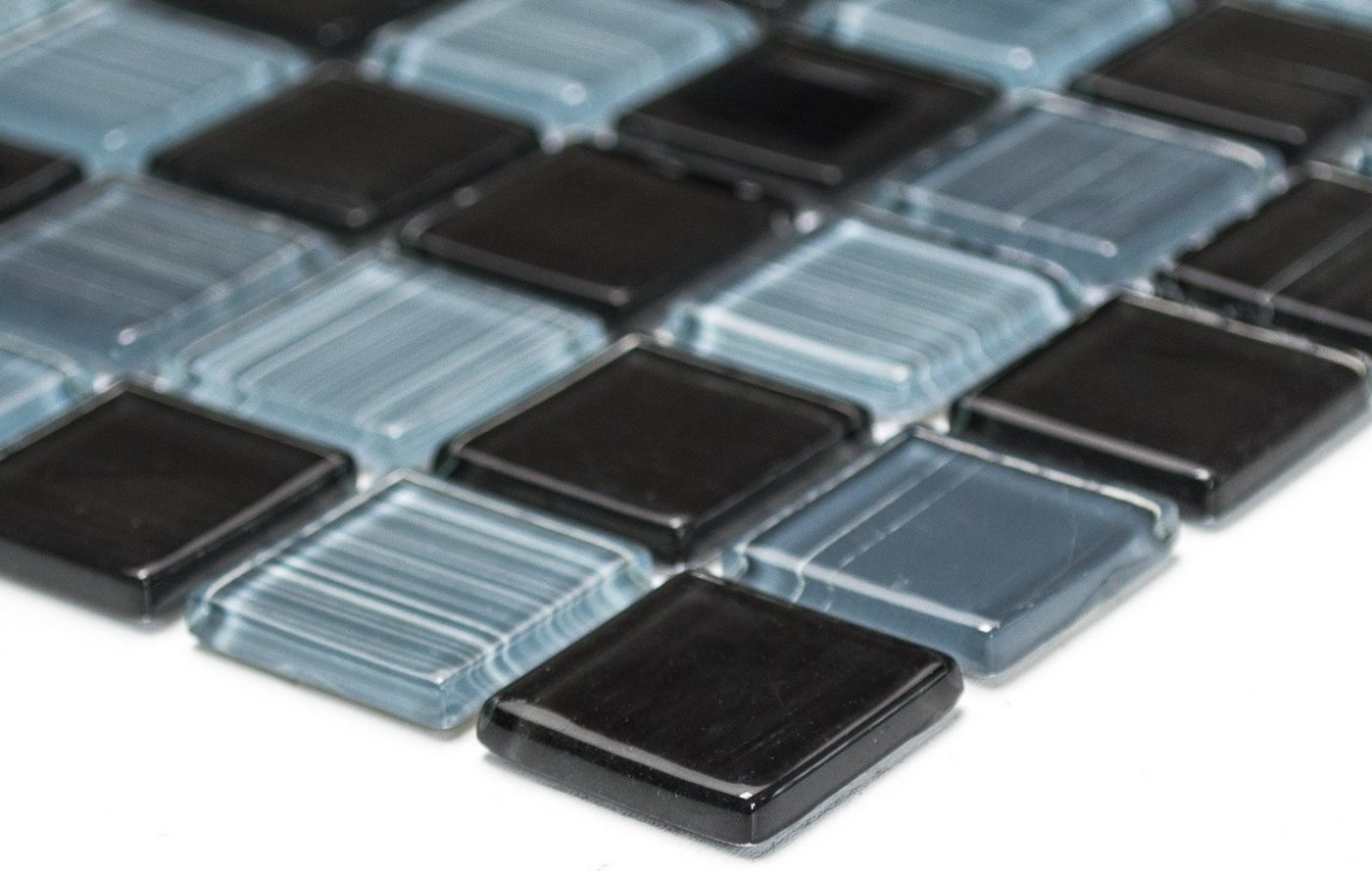 Thumbnail - Mosani Mosaikfliesen Glasmosaik Crystal Mosaik strichschwarz weiß glänzend / 10 Matten