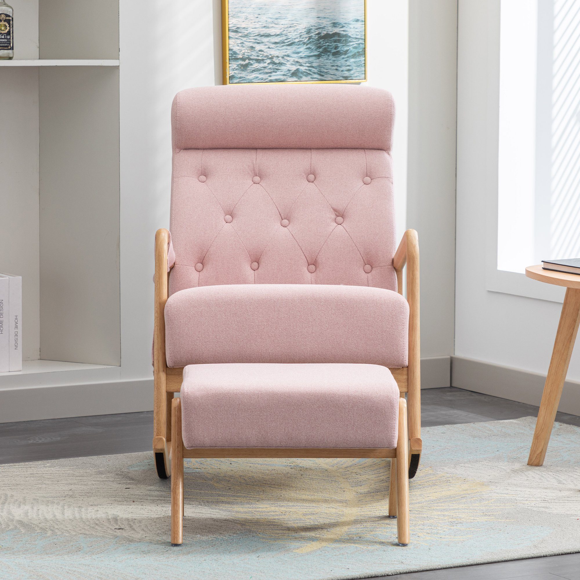 Ulife Schaukelstuhl Wohnzimmer Bequemer 2 (Set, mit Hocker Schaukelstuhl rosa St)