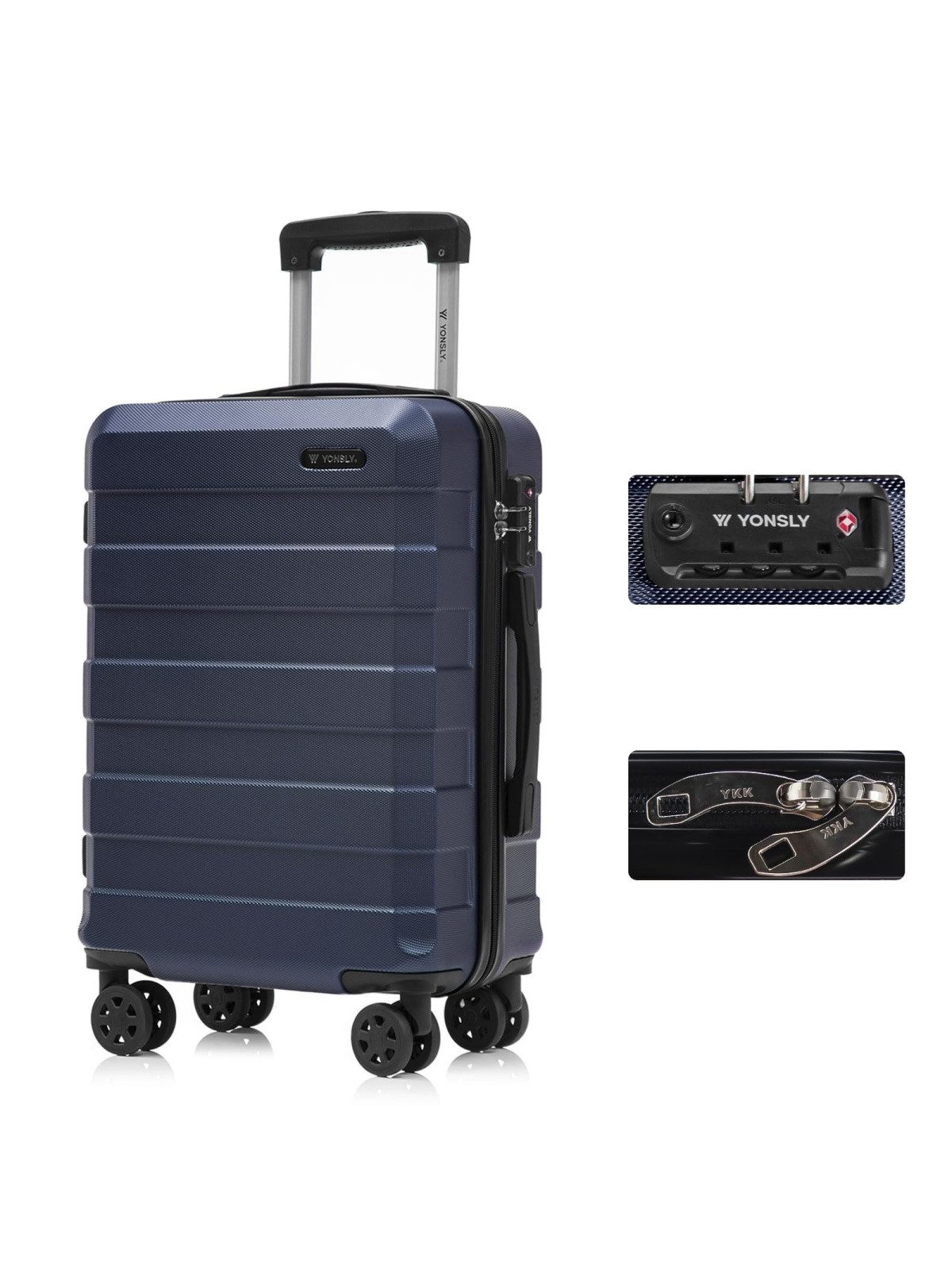 YONSLY Hartschalen-Trolley Hartschalen-Reisekoffer Trolley Rollkoffer Kabinenkoffer aus ABS, 4 Rollen, mit TSA-Schloss, YKK-Reißverschluss, austauschbaren Rollen und Griffen
