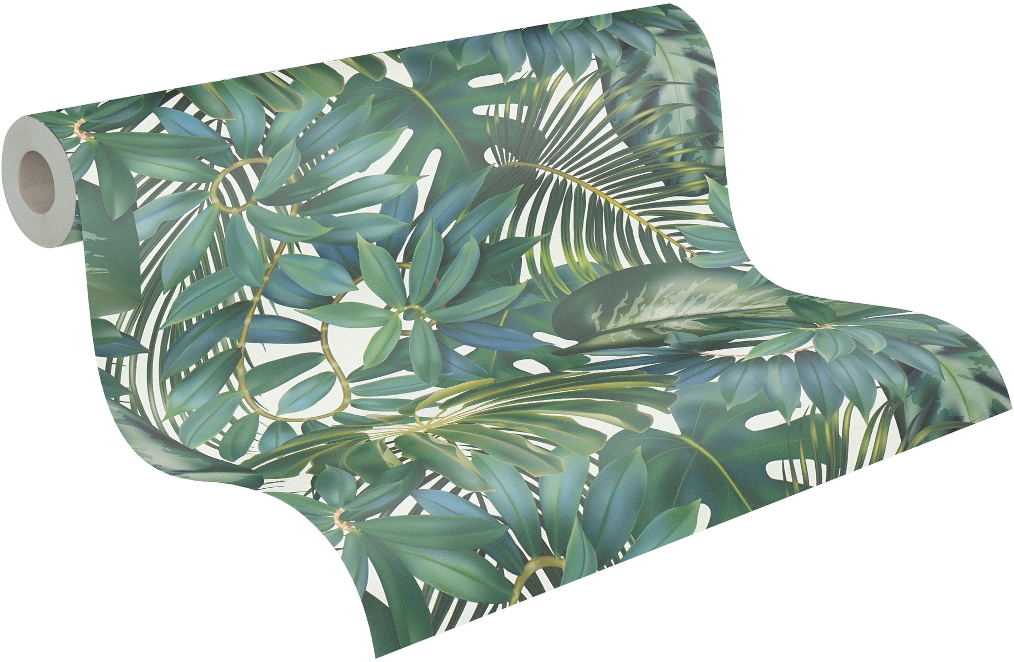 A.S. Création Vliestapete PintWalls Dschungel Blätter, glatt, matt, (1 St), Dschungeltapete grün/weiß/blau | Vinyltapeten