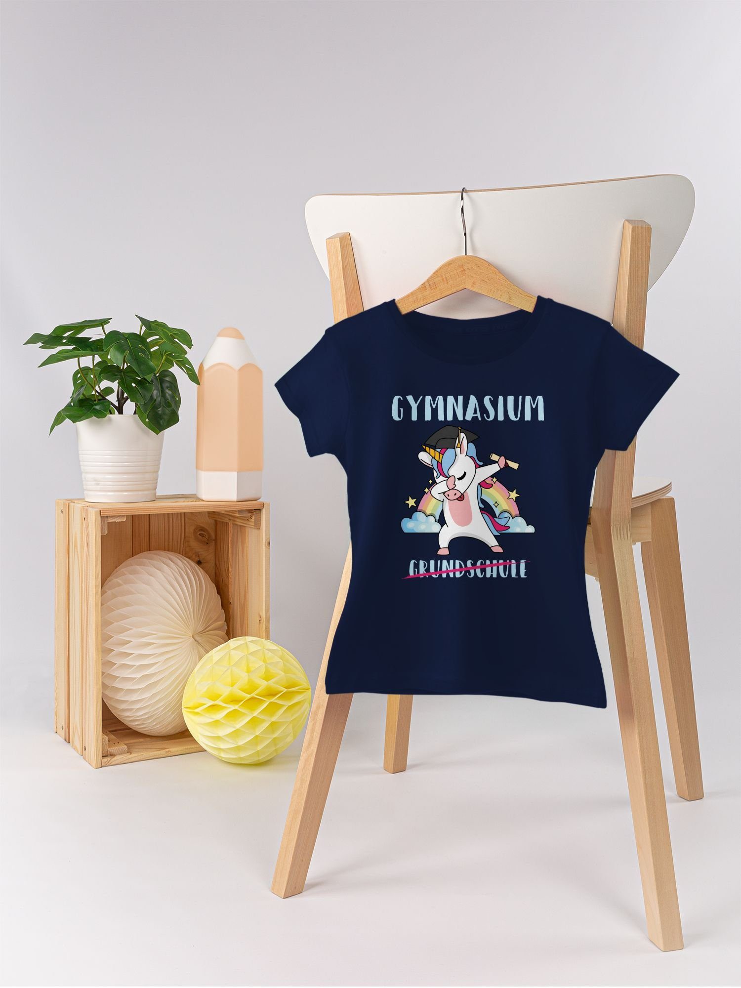 Gymnasium 1 Grundschule Mädchen Einschulung Shirtracer Einhorn Dunkelblau T-Shirt