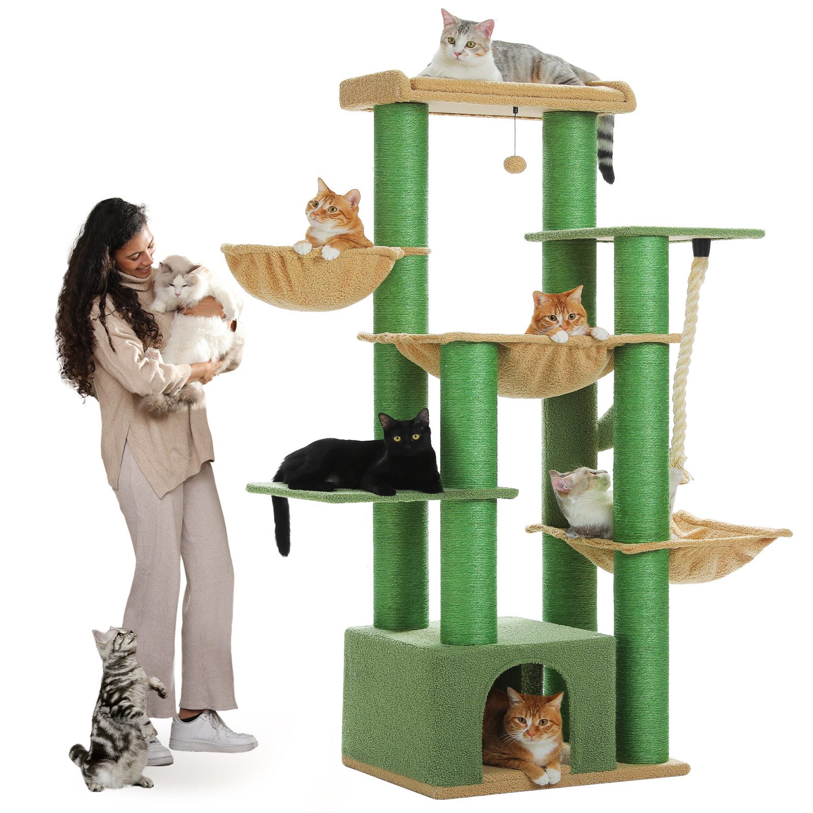 PETEPELA Kratzbaum Kratzbaum größe Katzen stabil mit 13 Sisalpfosten(11cm), Großer Sitzstange, Höhle, Корзиныn, Kratzbaum XXL 169 cm