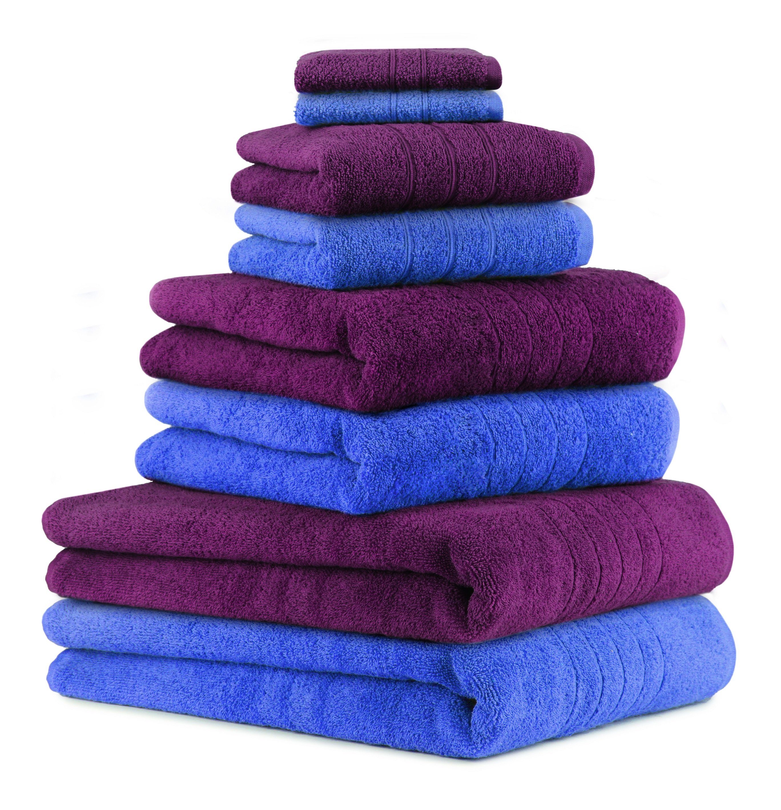 Betz Handtuch Set 8-TLG. Handtuch-Set Deluxe 100% Baumwolle 2 Badetücher 2 Duschtücher 2 Handtücher 2 Seiftücher Farbe Pflaume und blau, 100% Baumwolle, (8-tlg)