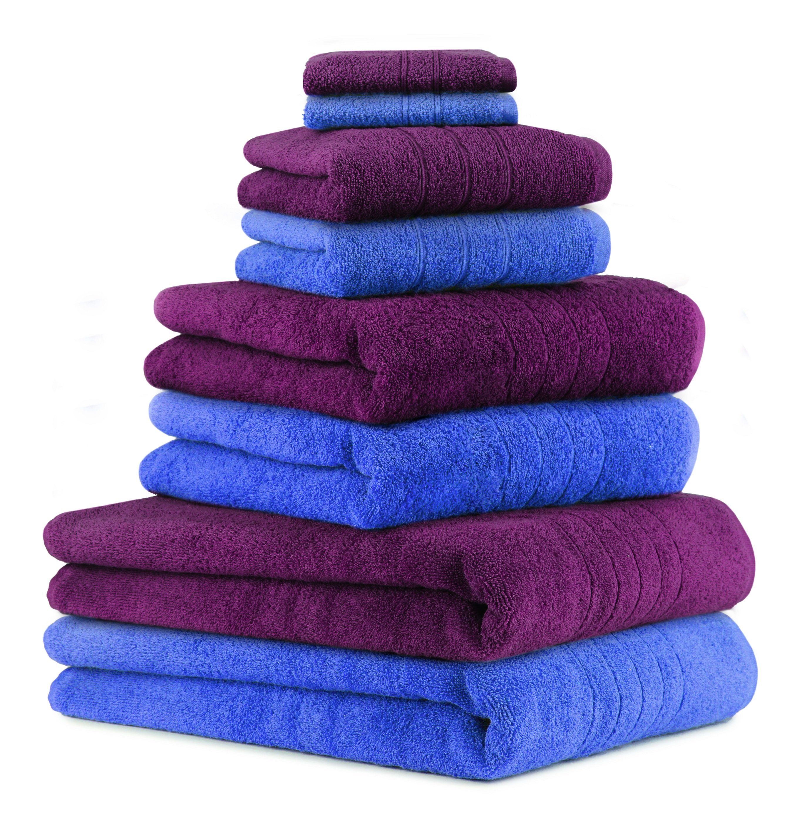 Betz Handtuch Set 8-TLG. Handtuch-Set Deluxe Farbe Pflaume und blau, 100% Baumwolle (Set, 8-St)