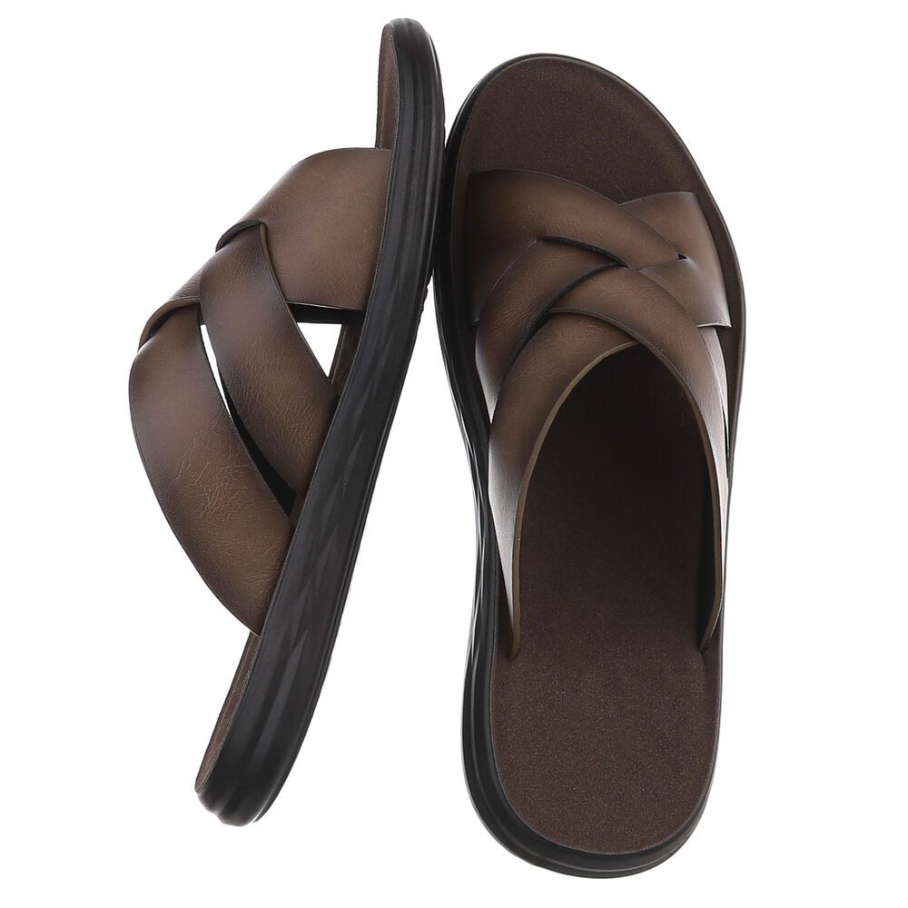 Coolwalk Herren Pantolette Kreuzriemen Sommer bequem Sandale (91918007) Flach Sandalen in Hellbraun