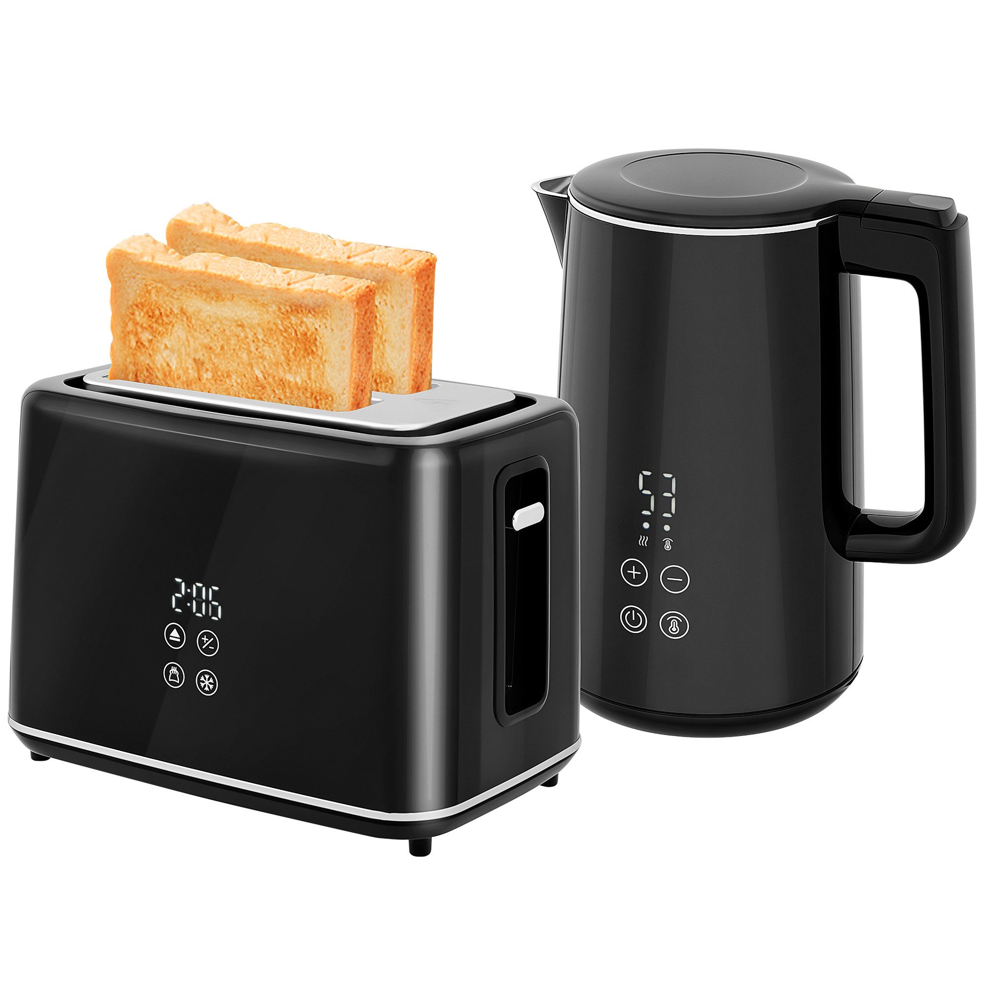 HOMCOM Toaster Wasserkocher Set Edelstahl 1,5L automatisch mit Abschaltung, 2 Schlitze, für 2 Scheiben, 2200 W, 7 Bräunungsstufen, schnelles Kochen, Schwarz – Bild 2 von 5
