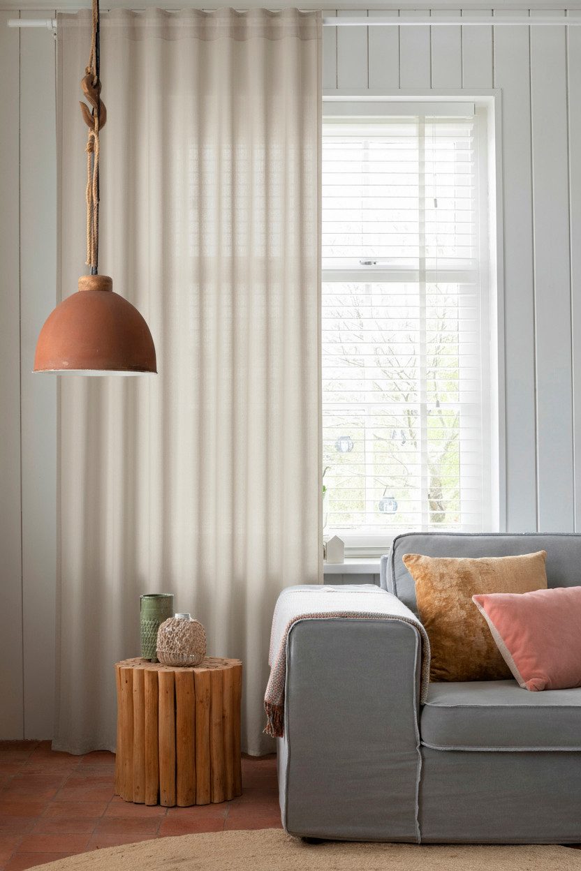 ELBERSDRUCKE Vorhang Vorhang mit verdeckten Schlaufen Air Uni beige 255 x 140 cm (1 St), Multifunktionsband, halbtransparent, Polyester, einfarbig, modern – Bild 4 von 4