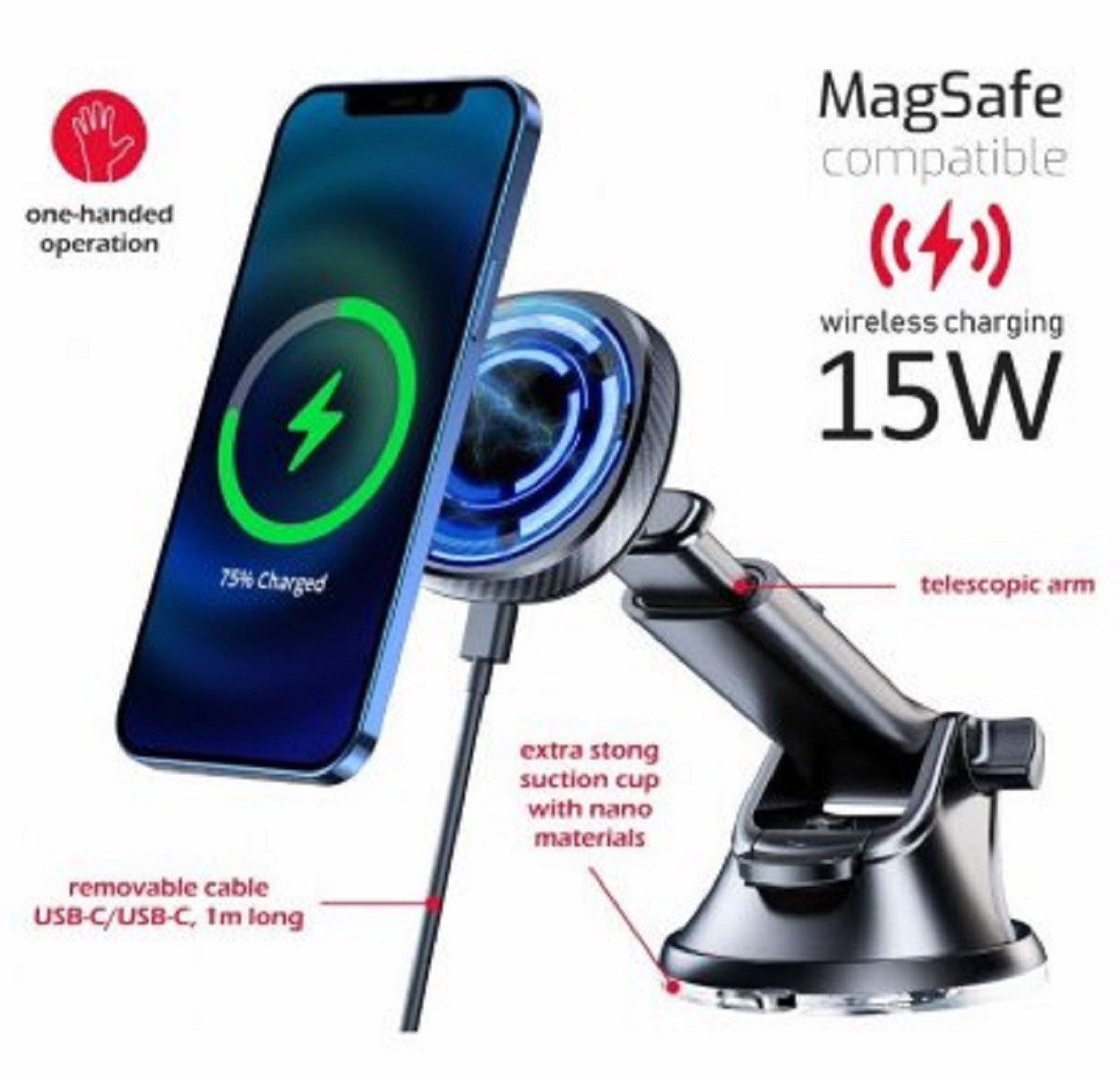 SWISSTEN Handy-Halterung 15W Drahtloser Ladehalter Magnetischer Auto-Halter für schnelles Laden – Bild 4 von 5