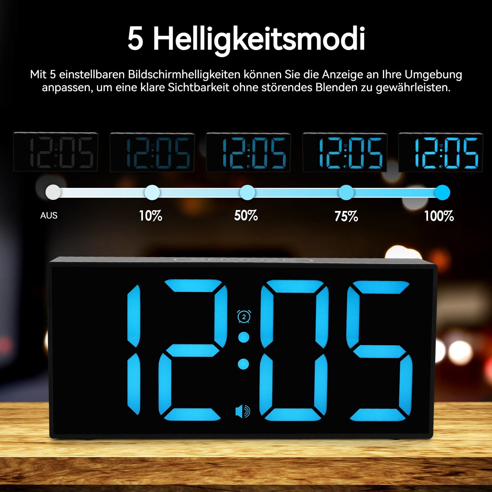 BlingBin Wecker LED-Wecker mit Bettschüttler, Doppelalarm USB-Anschluss Schlummer Digitaler Uhr Gehörlose für Schwerhörige, Hörgeschädigte, Teenager
