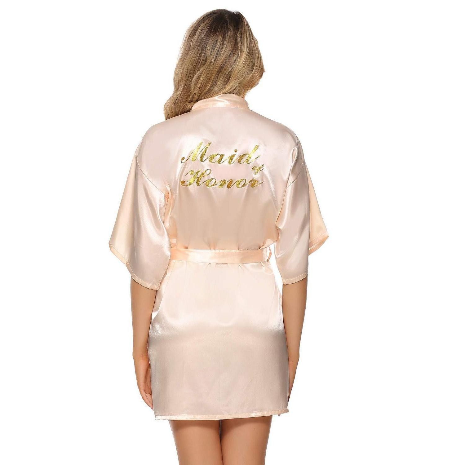 LuxusKollektion Morgenmantel Morgenmantel Champagner Braut Jungfer Satin Robe, Textil, Kimono-Kragen