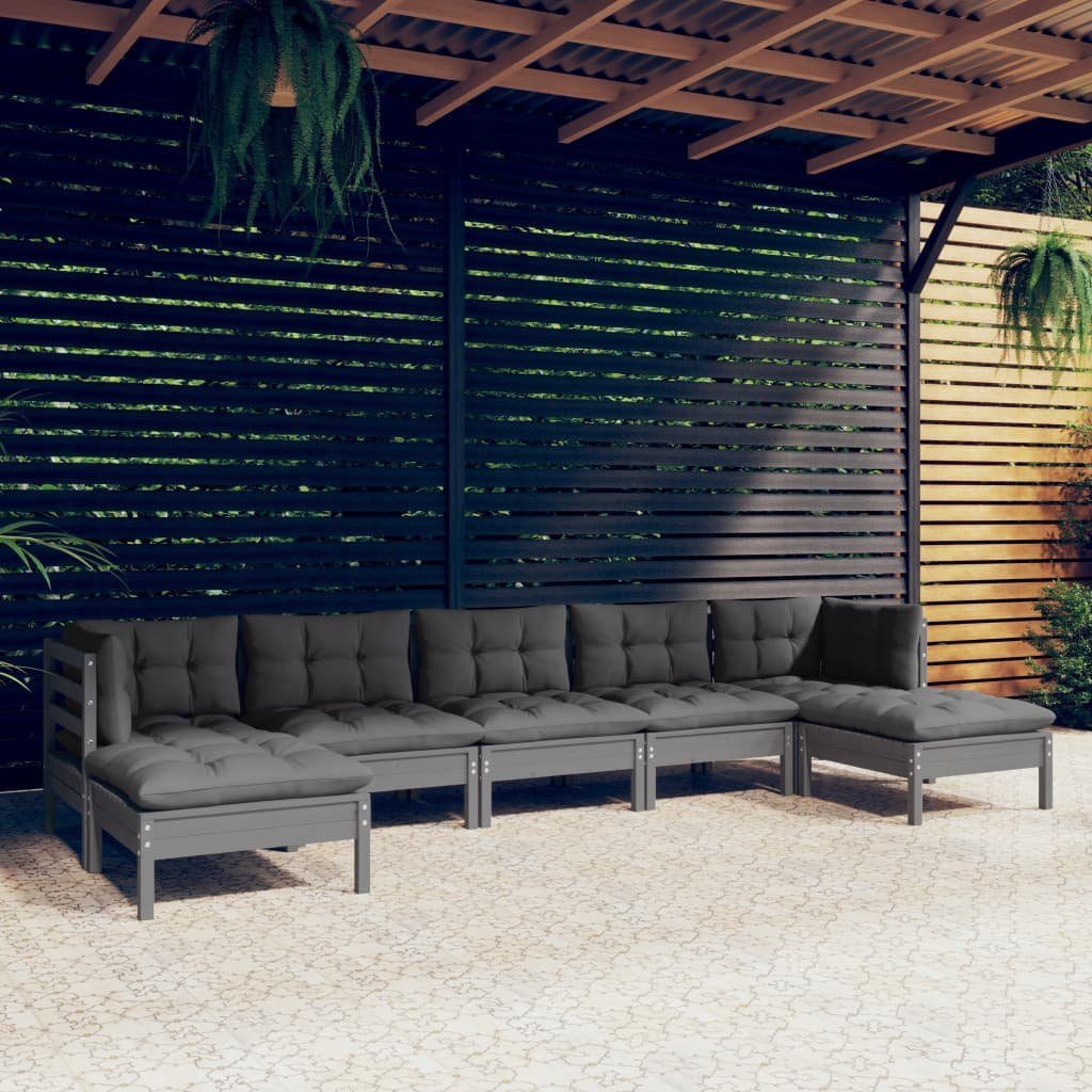 furnicato GartenEssgruppe 7tlg. GartenLoungeSet mit Kissen Grau