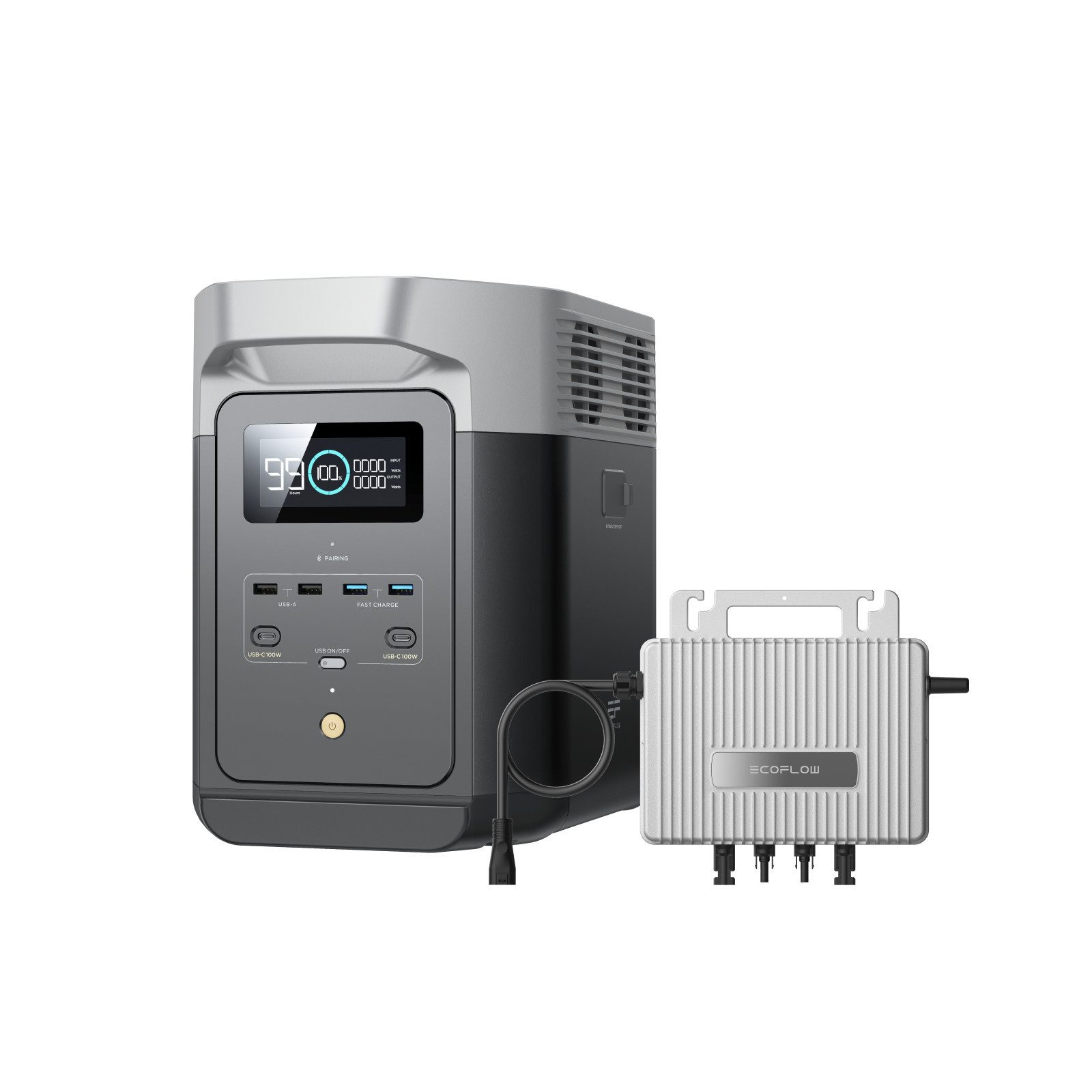 Ecoflow Balkonkraftwerk EcoFlow Delta 2 Powerstation 1024Wh mit Stream Mikrowechselrichter, (1 024 Wh Solargenerator, LiFePO4-Batterie, Schnellladung von 0-80% in 50 Min., erweiterbar auf 3 kWh), für Zuhause, Camping und Reise