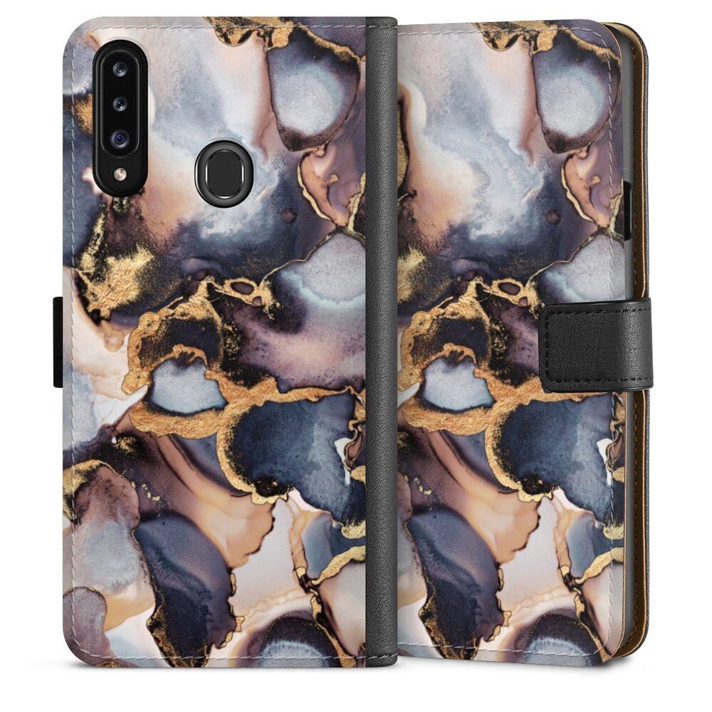 DeinDesign Handyhülle Marmor Elisabeth Fredriksson Farbverlauf Dreamy Ink Grey Gold Print, Samsung Galaxy A20s Hülle Handy Flip Case Wallet Cover