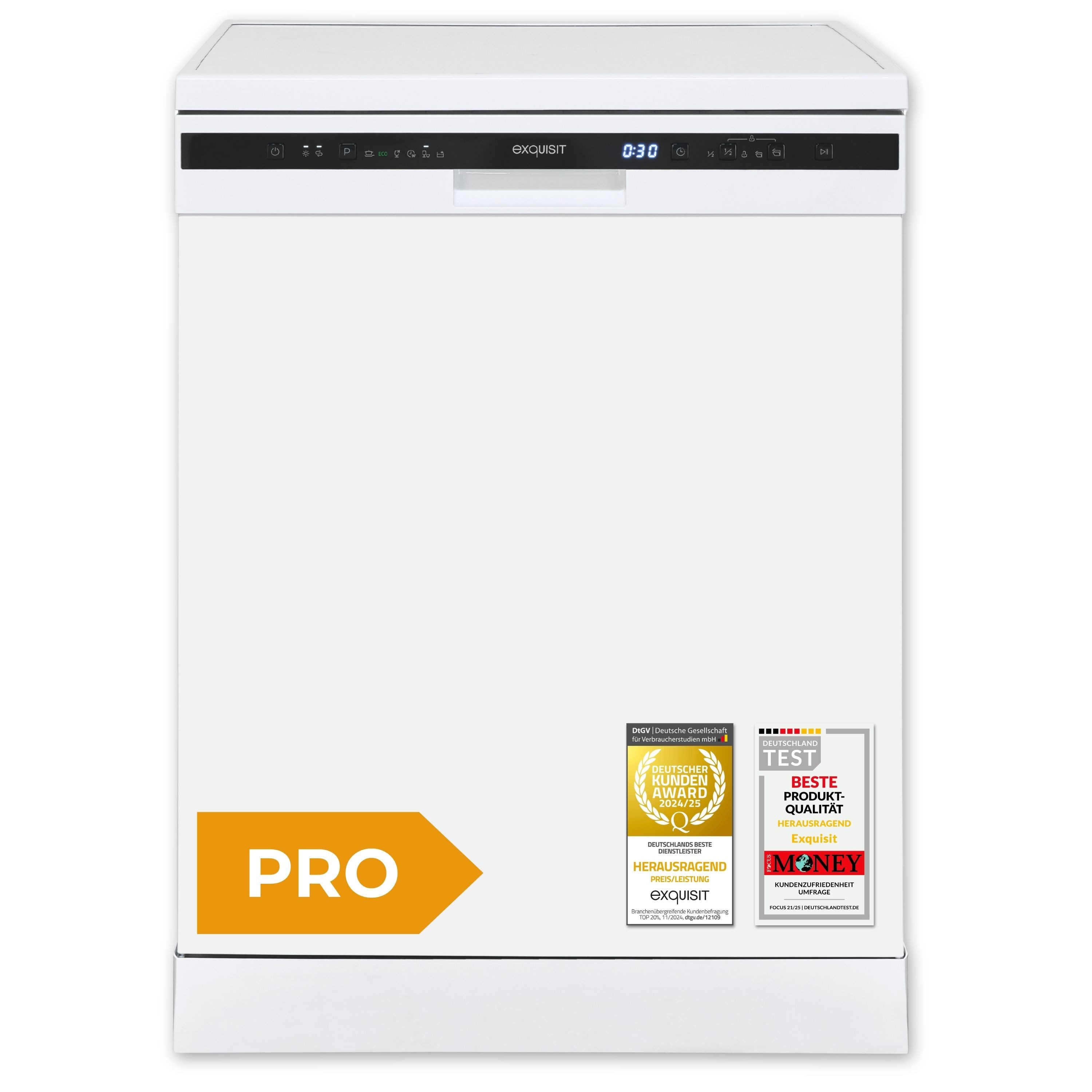 exquisit Standgeschirrspüler PRO GSP56314-030C, 14 Maßgedecke, 14 Maßgedecke, Automatische Türöffnung, Oberkorb verstellbar
