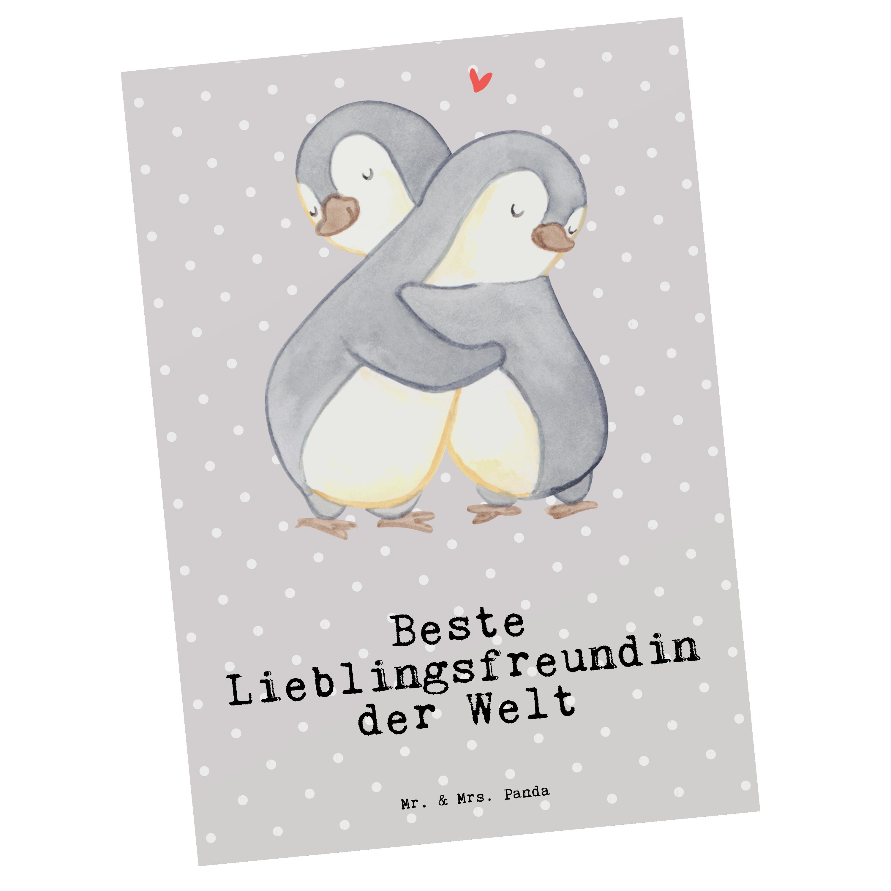 Mr. & Mrs. Panda Postkarte Pinguin Beste Lieblingsfreundin der Welt - Grau Pastell - Geschenk, E