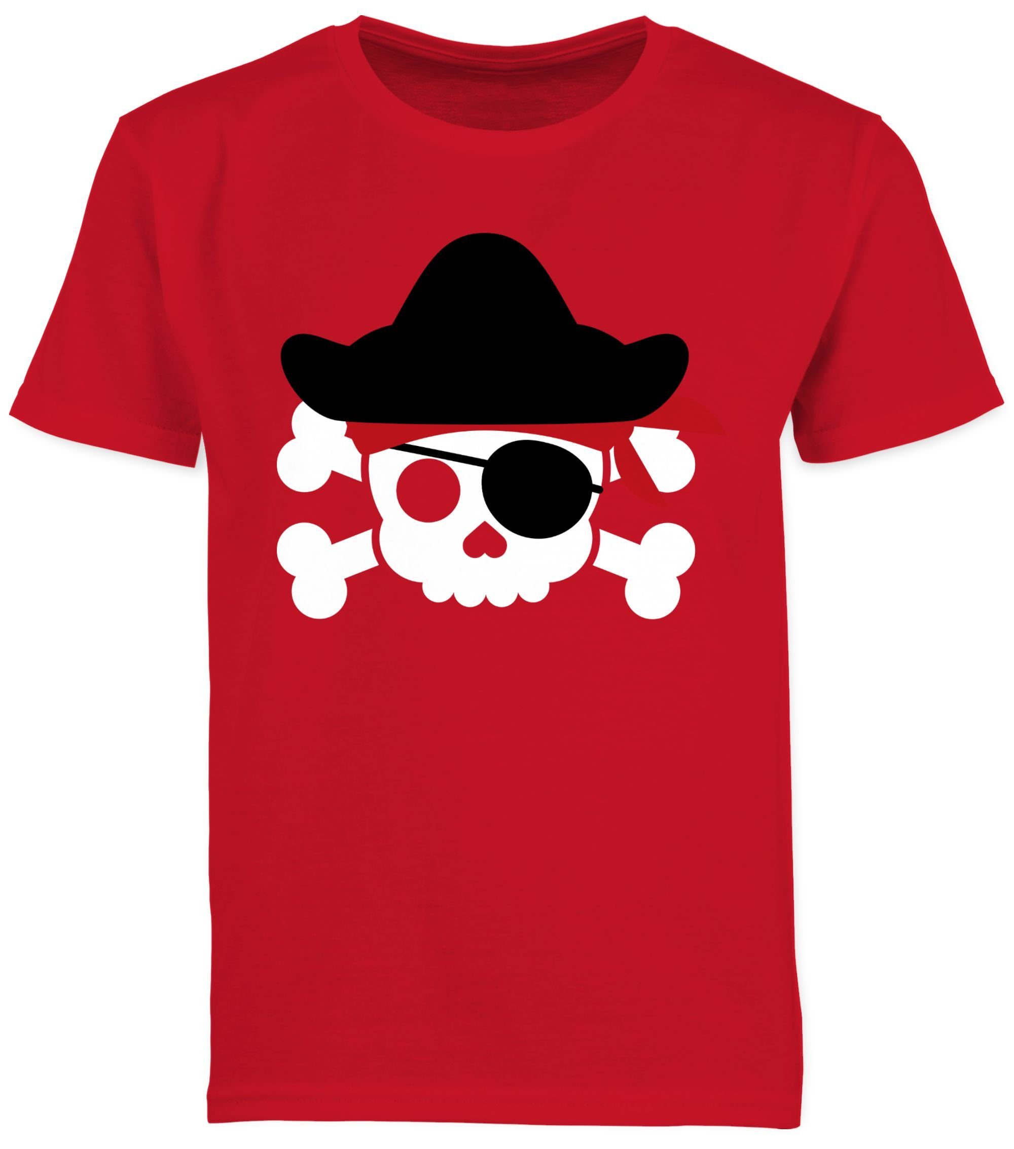 Shirtracer T-Shirt Piratenkopf Kostüm Rot Fasching - Pirat & Karneval Geburtstags Totenkopf Piratenkostüm Piraten 2