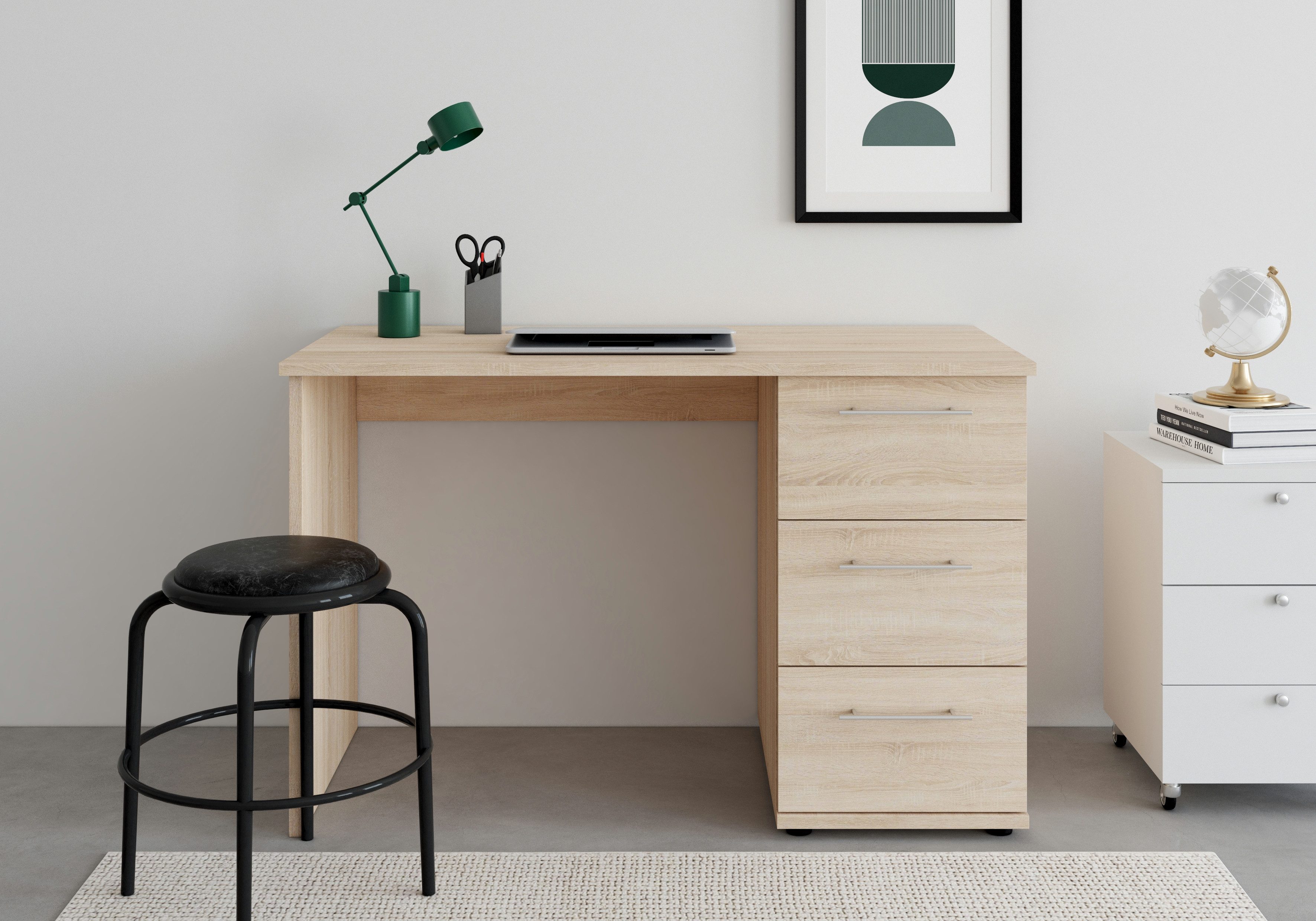 VOGL Möbelfabrik Schreibtisch Tobi, wahlweise mit 3 Schubkästen oder 1 Schubkasten/1 Tür, optional mit Tastaturauszug, Breite 115 cm