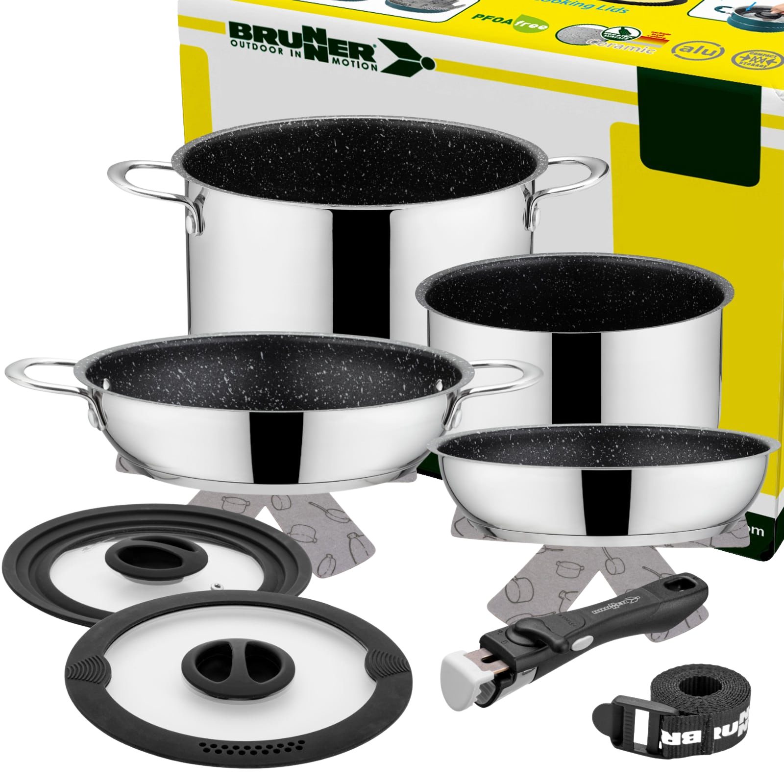 BRUNNER Topf-Set BRUNNER Camping Kochgeschirr Edelstahl ACADEMY NG Stapelbar, Leicht, (8-tlg)