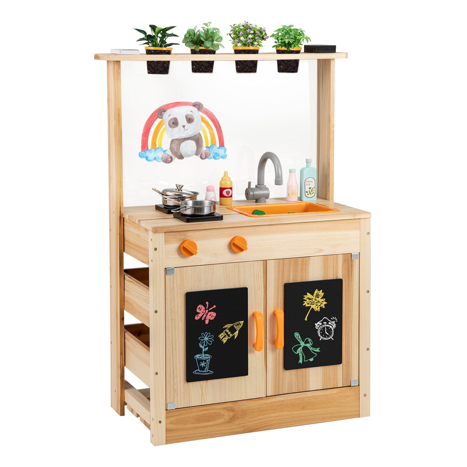 KOMFOTTEU Outdoor-Spielküche, Matschküche mit Pflanzentöpfen, Herdplatten