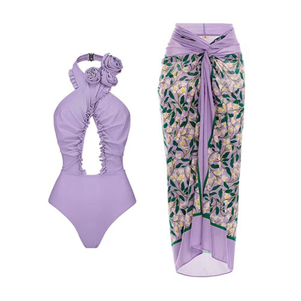 RUZU UG Schwimmanzug Damen Einfarbiger Badeanzug Flash Cross Cutout Badekleid Monokini