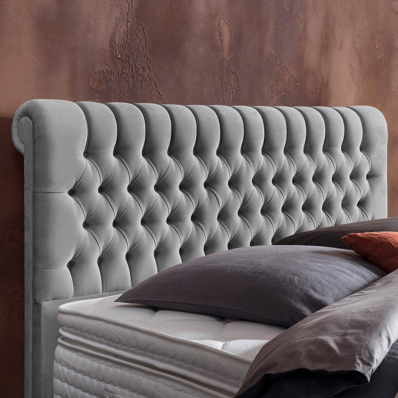 Schwarze in Topper, Grau + (140 Metallfüße Chester x cm, Velours), Boxspringbett 200 optionaler BettCo Chesterfield-Design