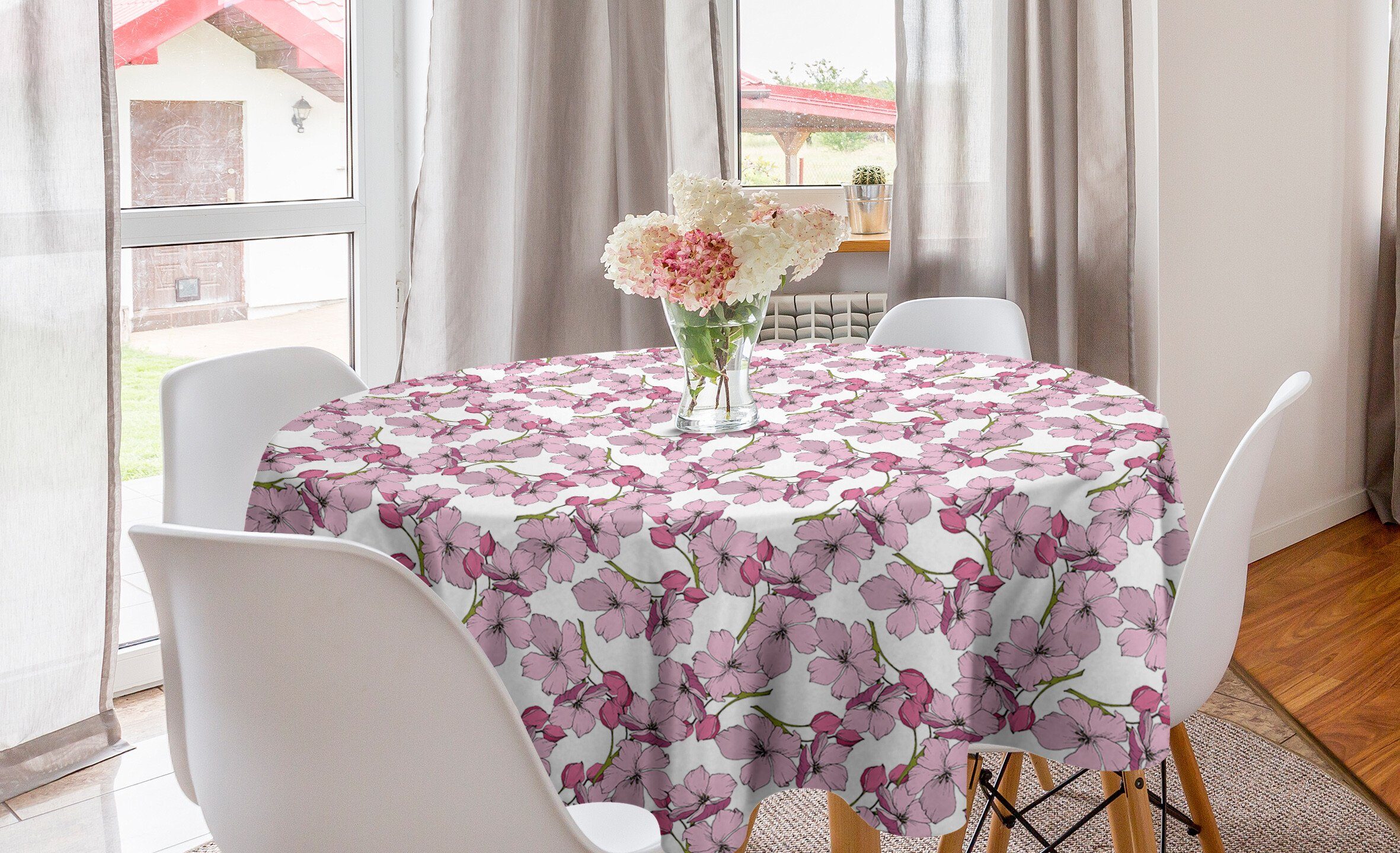 Tischdecke Rosa Blumen Abakuhaus Blumen Esszimmer Abdeckung Küche für Kreis Tischdecke Dekoration, Blühende