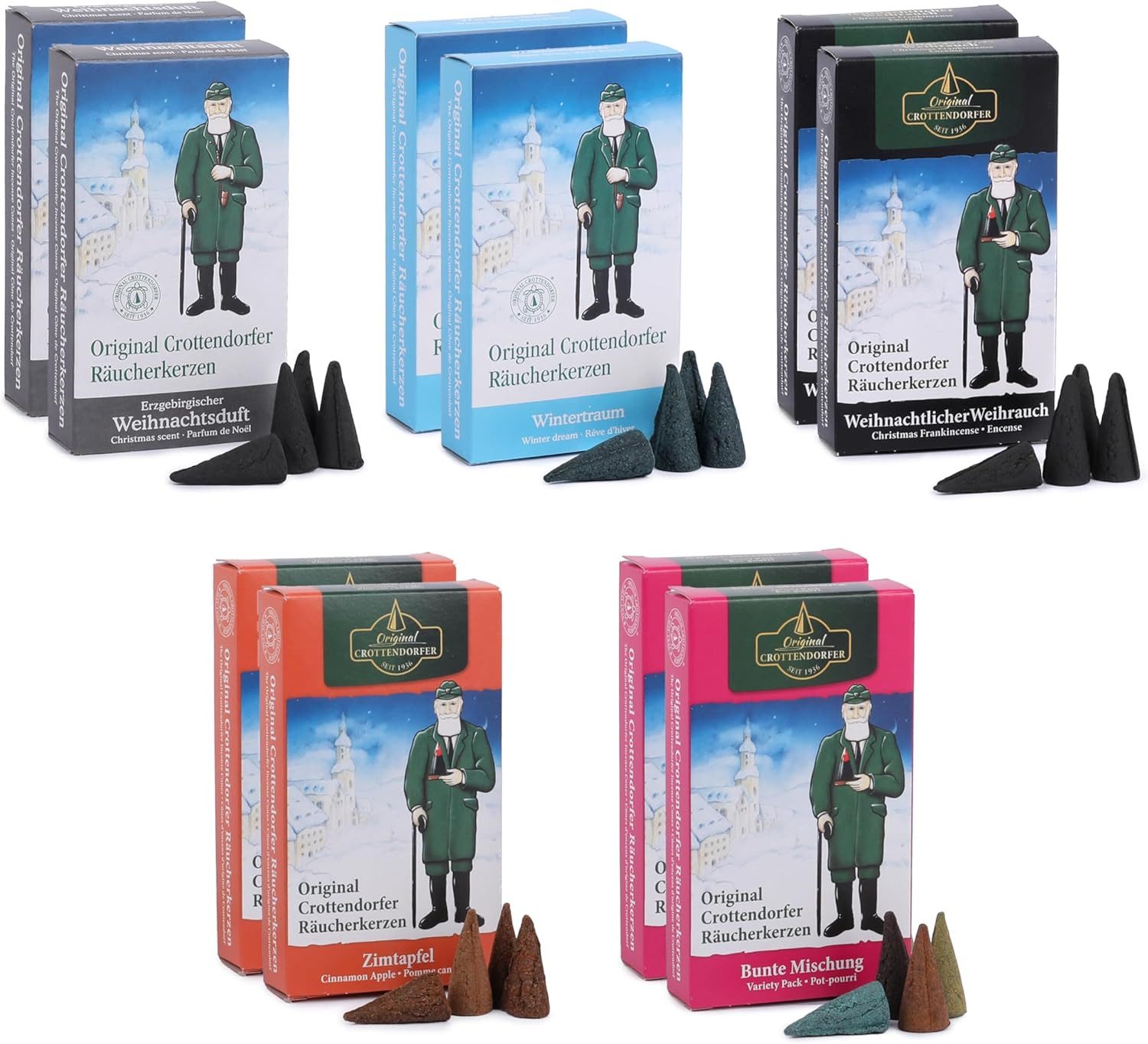 Crottendorfer Ароматические конусы Crottendorfer Räucherkerzen Set-Winterwelt 10er Pack (10 x 24 Stück), 100% Made in Germany