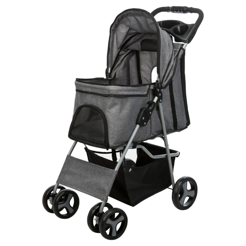TRIXIE Hundebuggy Buggy mit 4 Rädern für Hunde bis 15 kg - grau - 47 × 100 × 80 cm