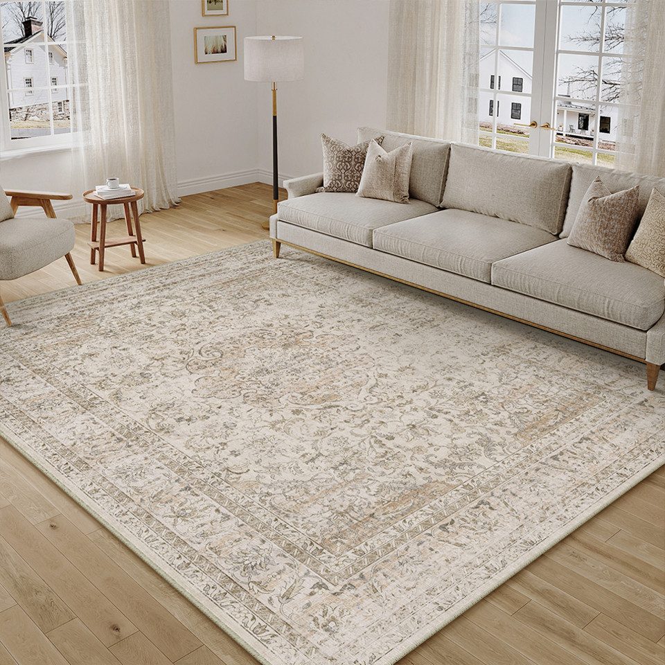 PURECOZY Teppich Kurzflor, Vintage Boho Teppich, rutschfest und pflegeleicht, rechteckig, Höhe: 6.1 mm, geeignet für verschiedene Innenräume, 60×90 cm
