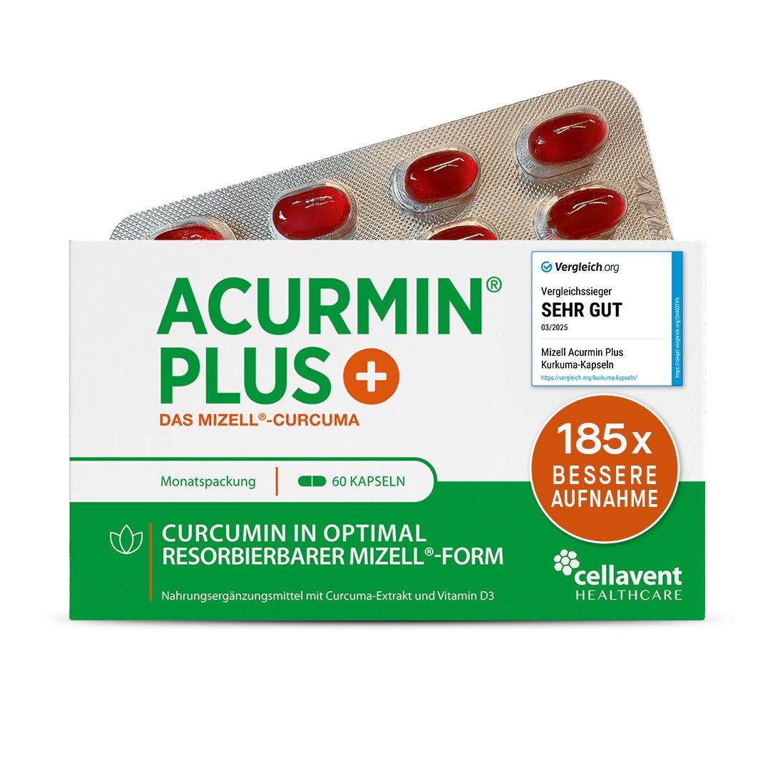 Cellavent Healthcare Acurmin PLUS® Kurkuma Kapseln - 10.000mg Kurkuma Pulver/Tag Kapseln