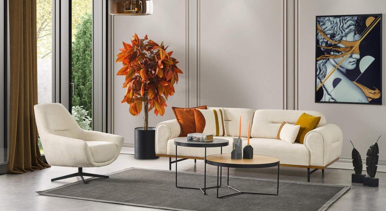 Modern Sofagarnitur Nur Set Wohnzimmer-Set Möbel 2tlg. Sitzer 3 + 3 Couchen, Made in (2-St., 1 Design Sessel), Europe JVmoebel Sitzer Beige +