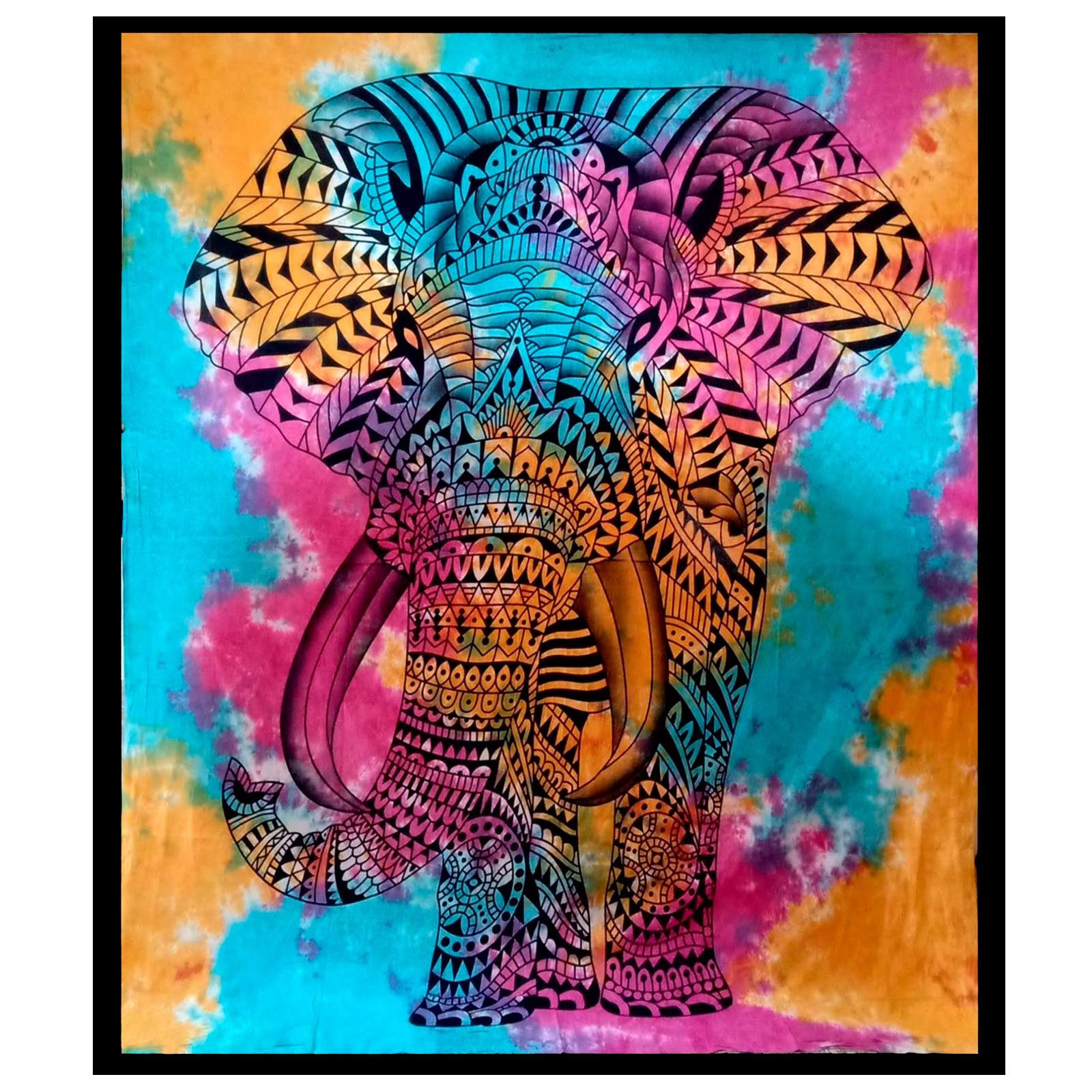 KUNST UND MAGIE Wandteppich Tagesdecke Wandbehang Bunt Deko Tuch Elefanten Bunt ca. 200 x 230cm