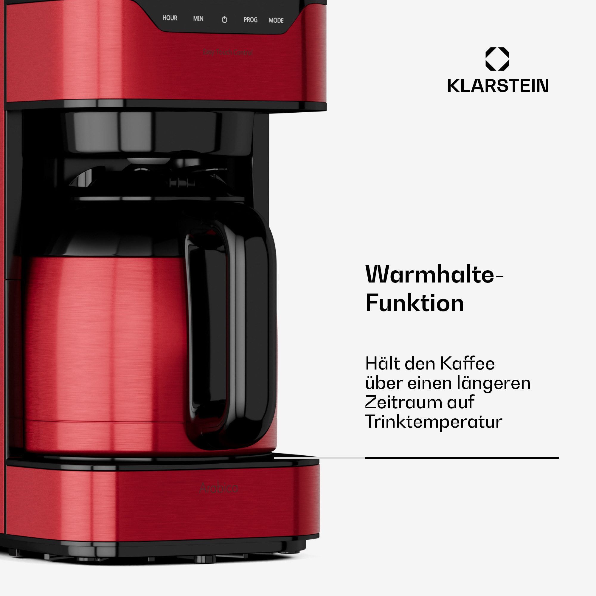 Klarstein Filterkaffeemaschine 10035588, 1.2l Kaffeekanne, Leichte Bedienung: EasyTouch Control Bedienoberfläche und LC-Display