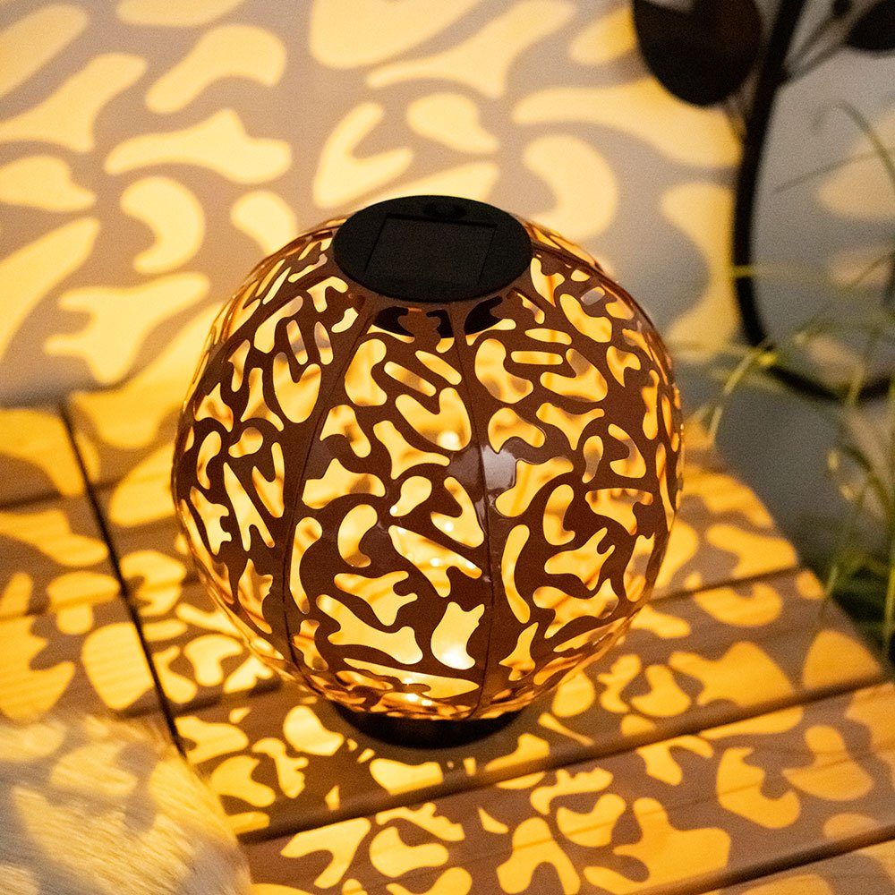 fest Deko-Solarkugel Garten Warmweiß, Lampe verbaut, aus Gartenleuchte, LED Außenlampe Deko etc-shop LED-Leuchtmittel Metall LED