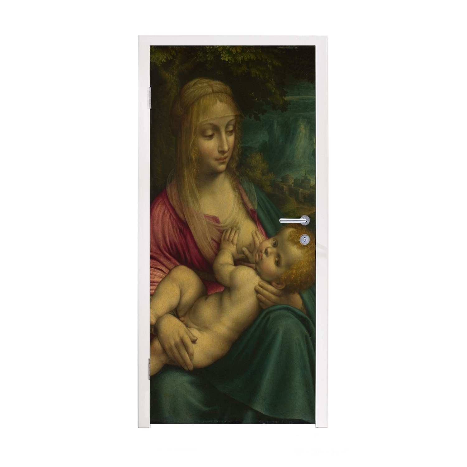 MuchoWow Türtapete Die Jungfrau mit dem Kind - Leonardo da Vinci, Matt, bedruckt, (1 St), Fototapete für Tür, Türaufkleber, 75x205 cm