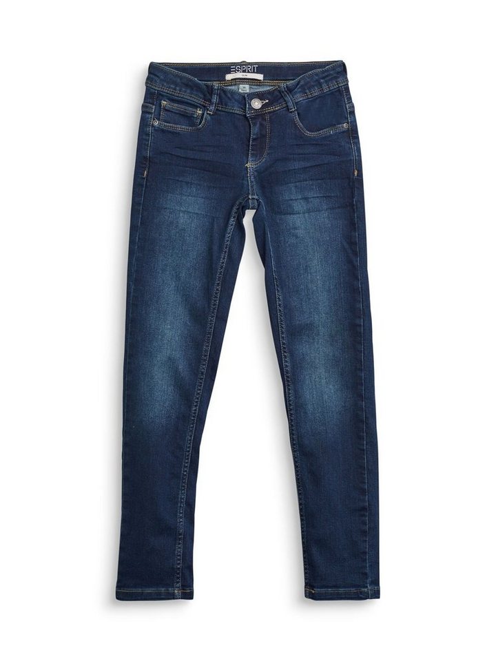 Esprit Slim-fit-Jeans Stretch-Jeans mit Weitenservice und Verstellbund,  Innen verstellbarer Bund mit Schlaufen, Knopf und Reißverschluss