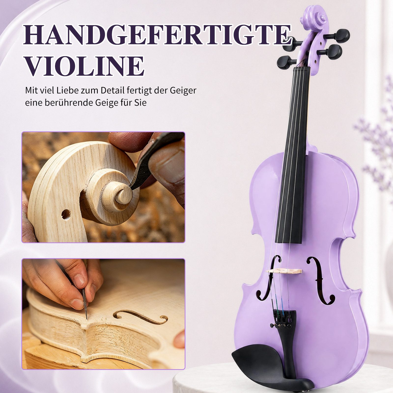 LALAHO Violine Geige 4/4 Violinenset 4/4 Komplettset mit Zubehör für Anfänger, Einsteiger/Schülerinstrument, inkl. Bogen, Koffer, Kolophonium