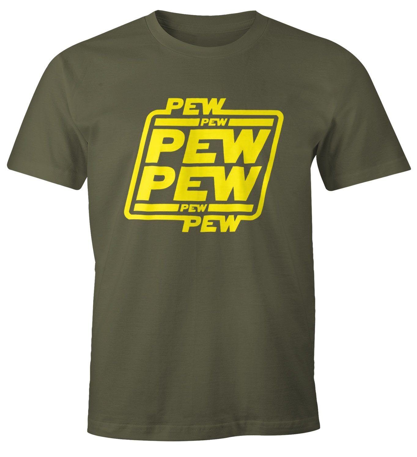 Print-Shirt Herren T-Shirt Pew Pew Pew Fun-Shirt Moonworks®