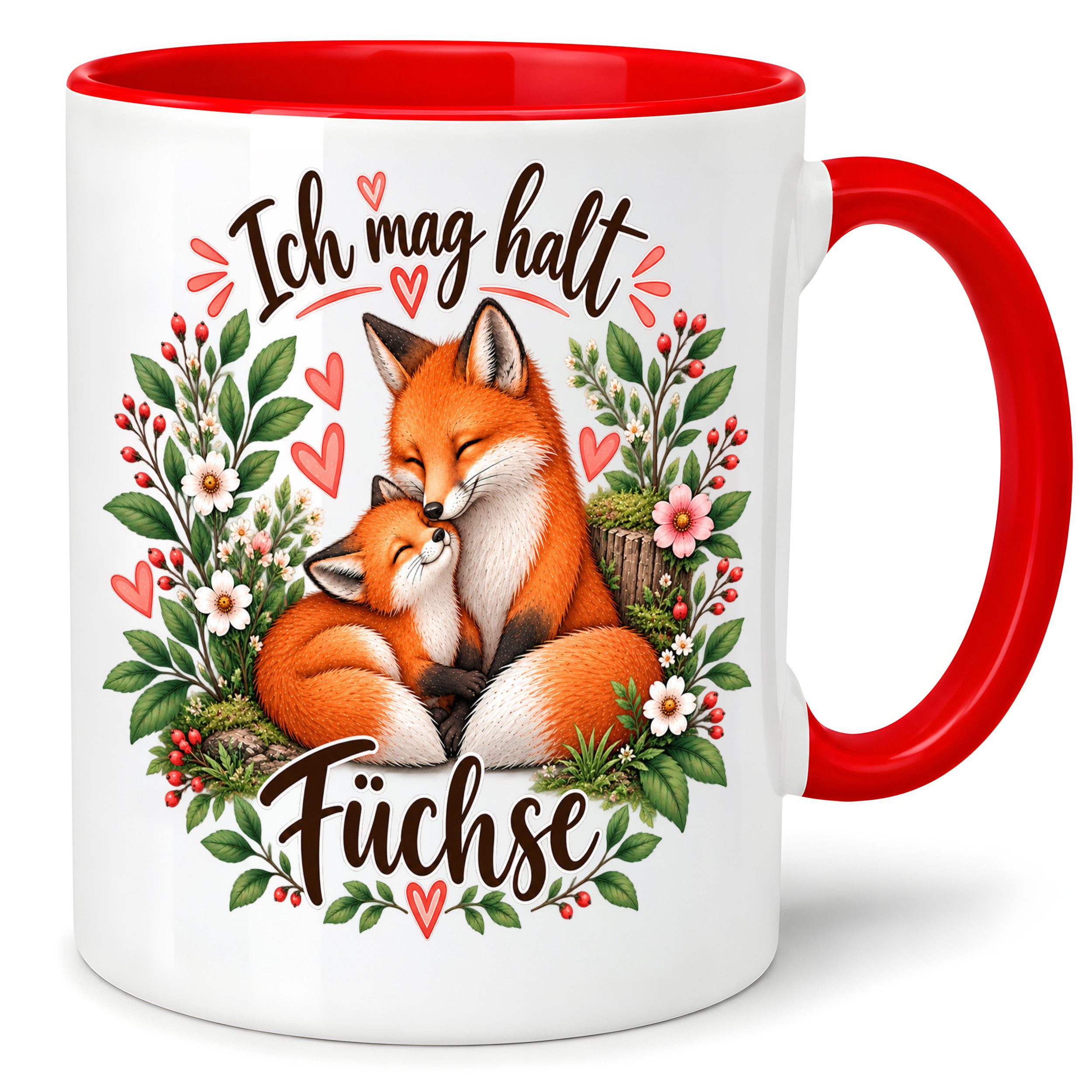 Herzbotschaft Tasse Füchse – Ich mag halt Füchse – Geschenk für Fuchsfans - Farbwahl 330ml, mit Spruch, beidseitig bedruckt, spülmaschinenfest mikrowellengeeignet