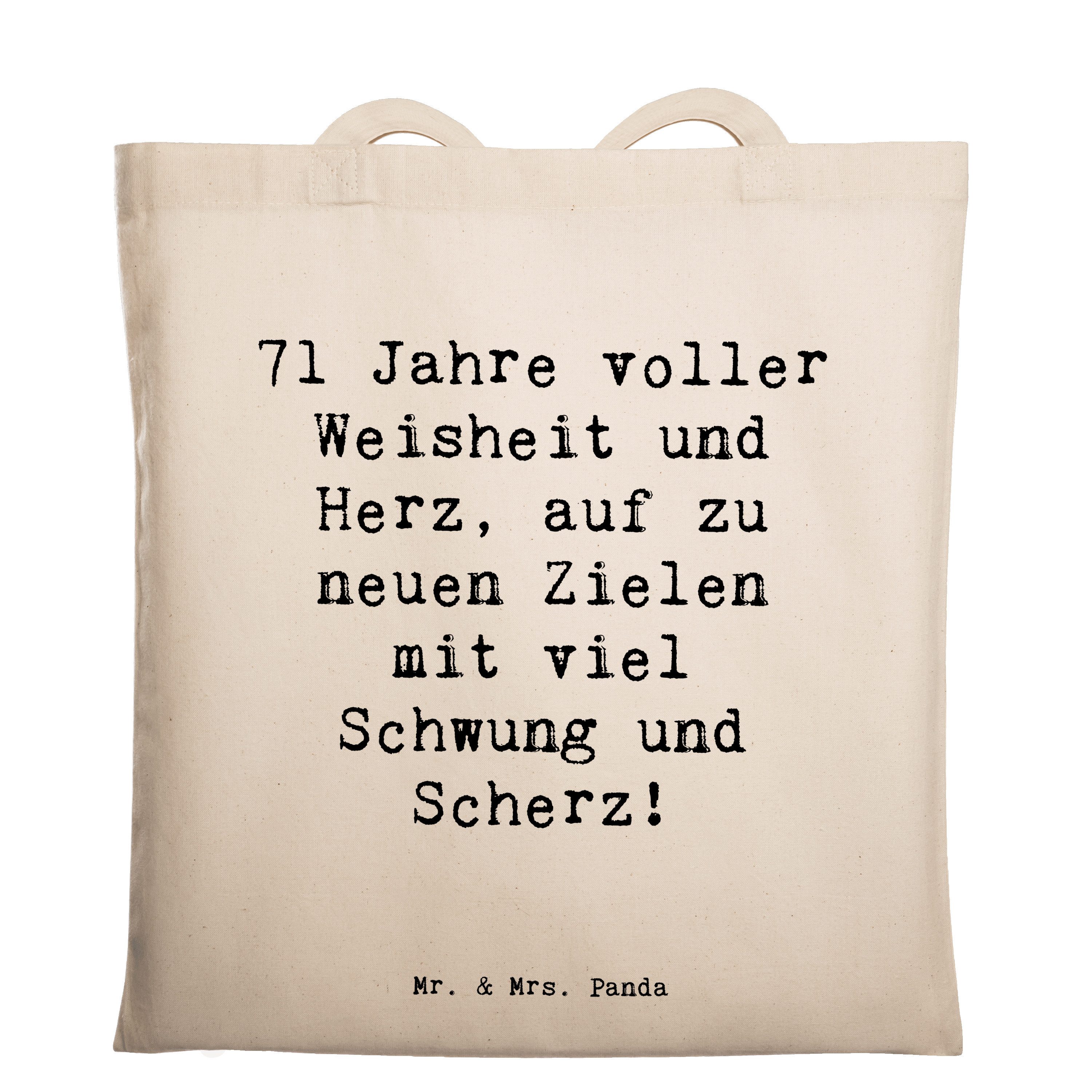 Mr. & Mrs. Panda Tragetasche Spruch 71. Geburtstag, Jutebeutel, Transparent, Happy Birthday, Gebur (Packung, 71. Geburtstag Geburtstag Alter siebzigster Geburtstag), Tasche Alles gut zum Geburtstag campus tasche