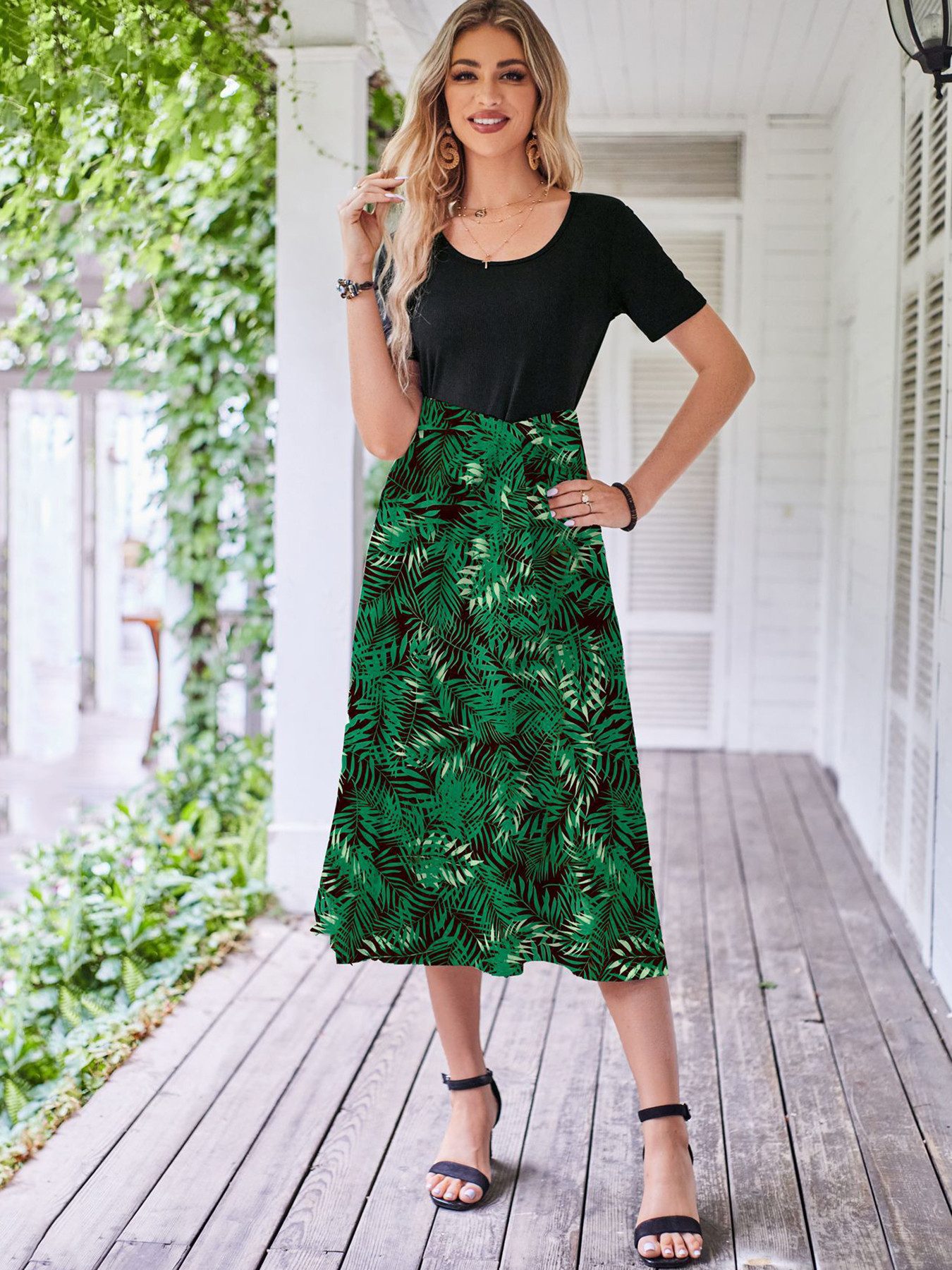 DEBAIJIA Dirndl Damen Röcke Sommer Floral Gedruckt Elegant Lässiger