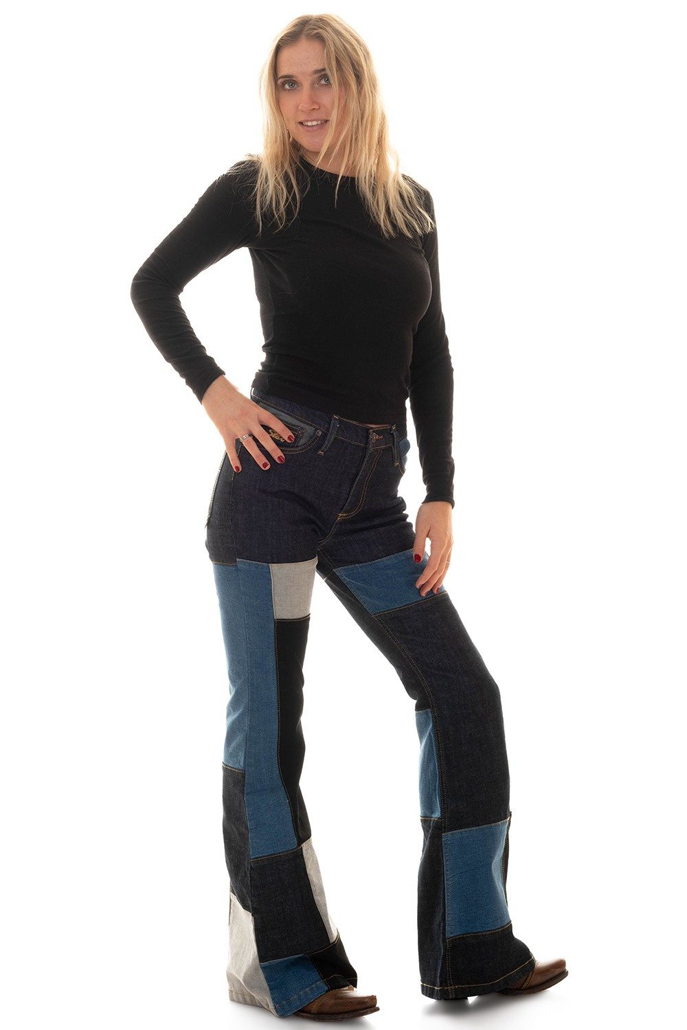 Comycom Schlagjeans Damen Patchwork STAR SECRET RELOADED