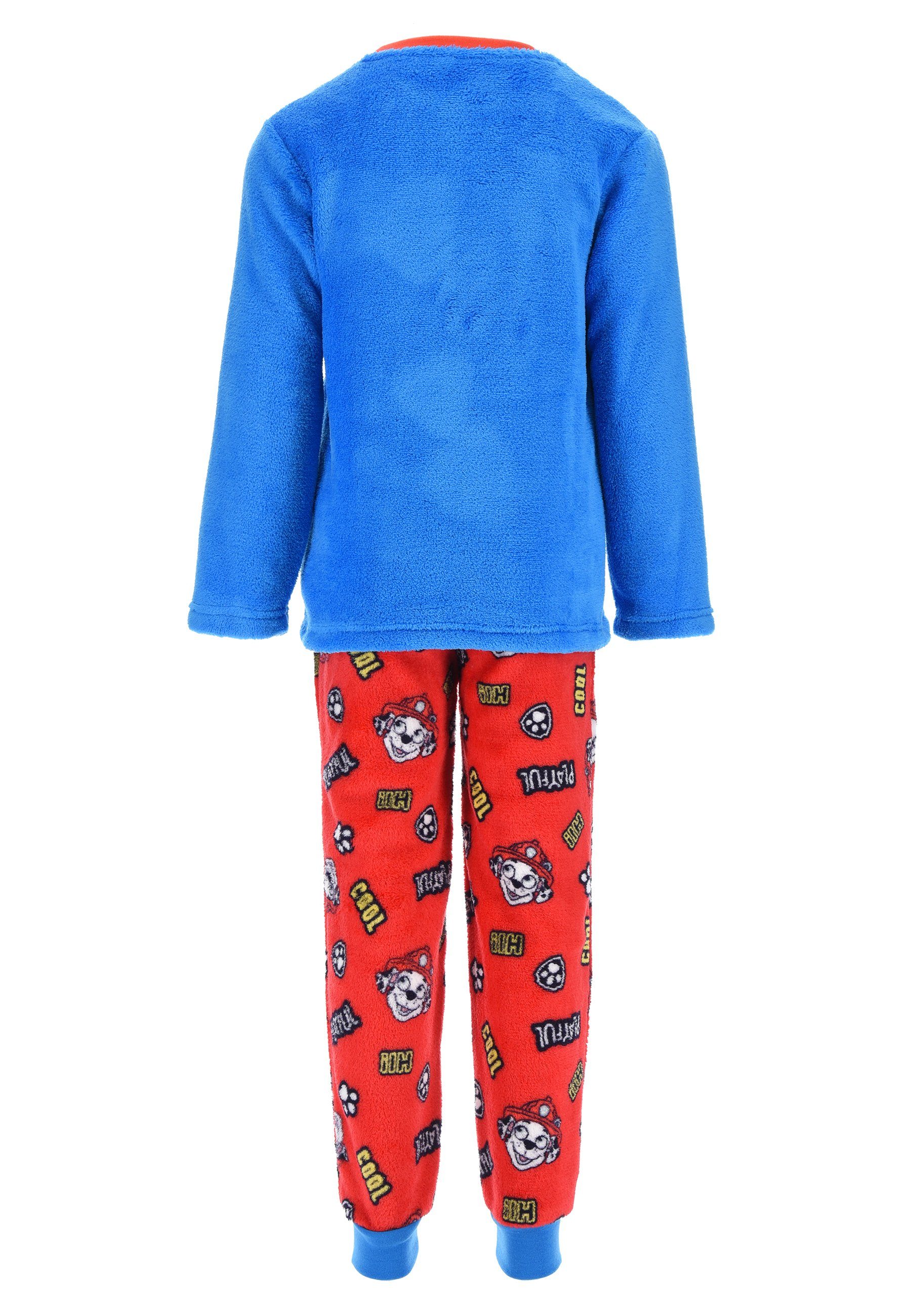 PAW PATROL Schlafanzug Marshall Jungen Blau Schlafhose + (2 Shirt Pyjama tlg) Langarm