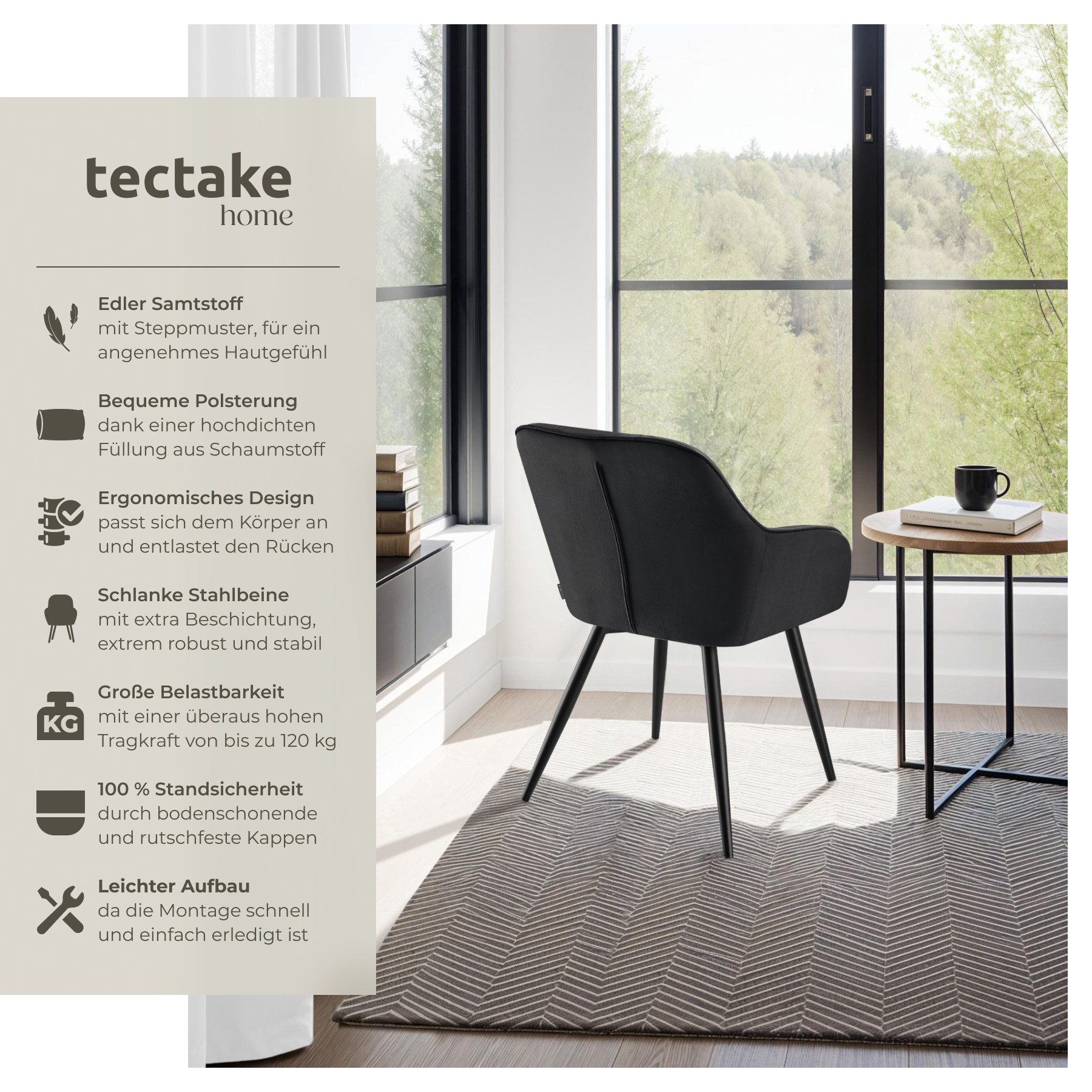 tectake Esszimmerstuhl Stuhl Marilyn, Samtoptik, gesteppt (Set, 1 St), Extr günstig online kaufen