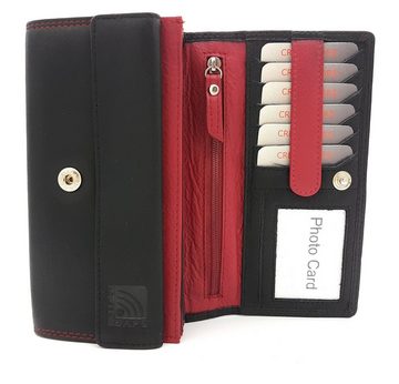 JOCKEY CLUB Geldbörse echt Leder Damen Portemonnaie mit RFID Schutz "CALLA", tolle Blütenstickerei, schwarz rot