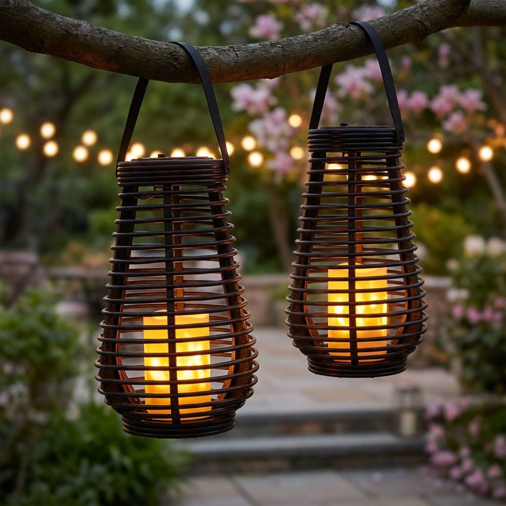 NOWA LED Solarleuchte, LED-Leuchtmittel fest verbaut, Solarlampe Gartendeko Laterne LED Feuereffekt Außenleuchte 2er Set
