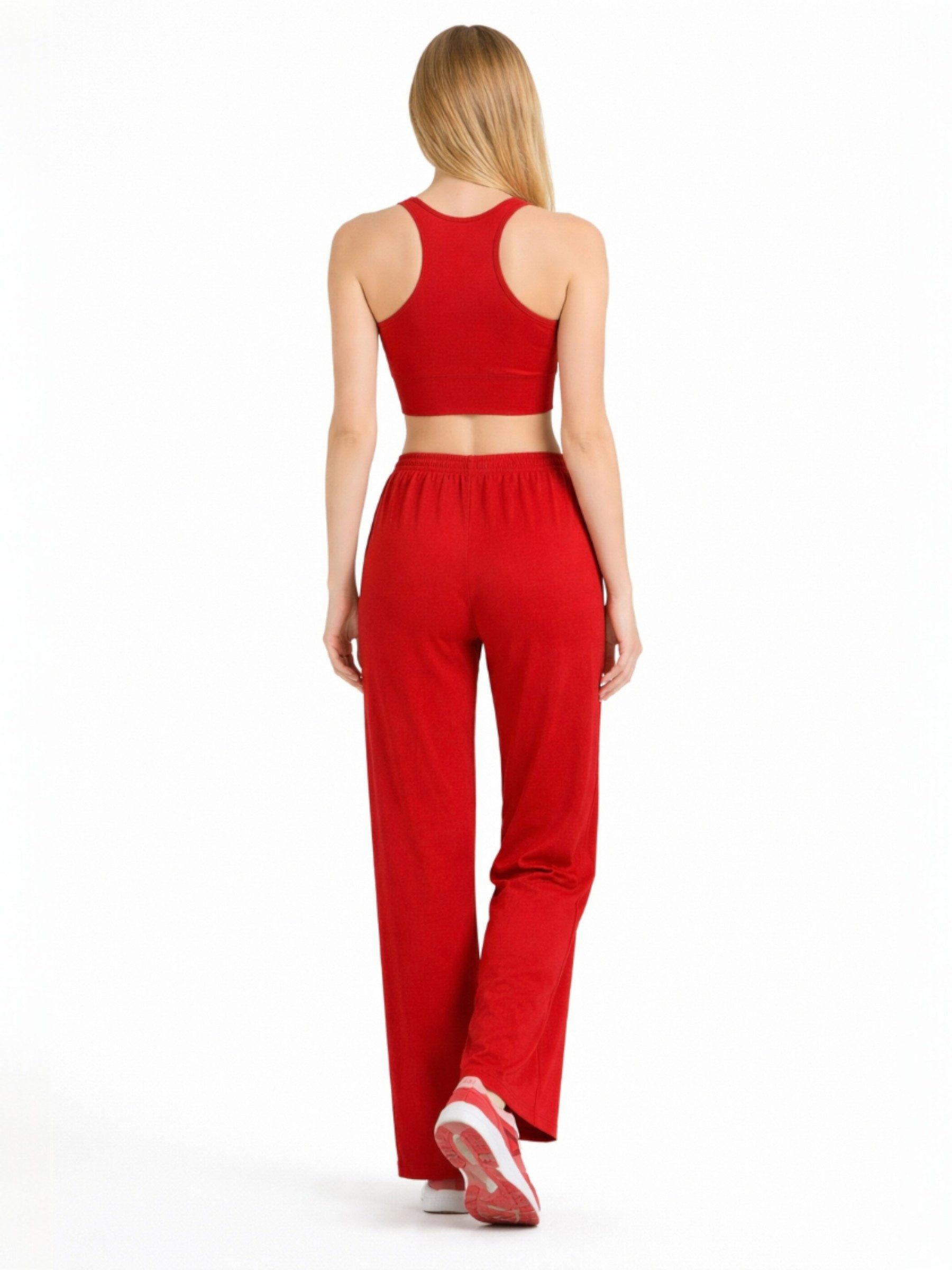 fashionshowcase Palazzohose Damen Crinkle – Weite Sommerhose elastischer Bund hoher Bund, elastischer Tunnelzug